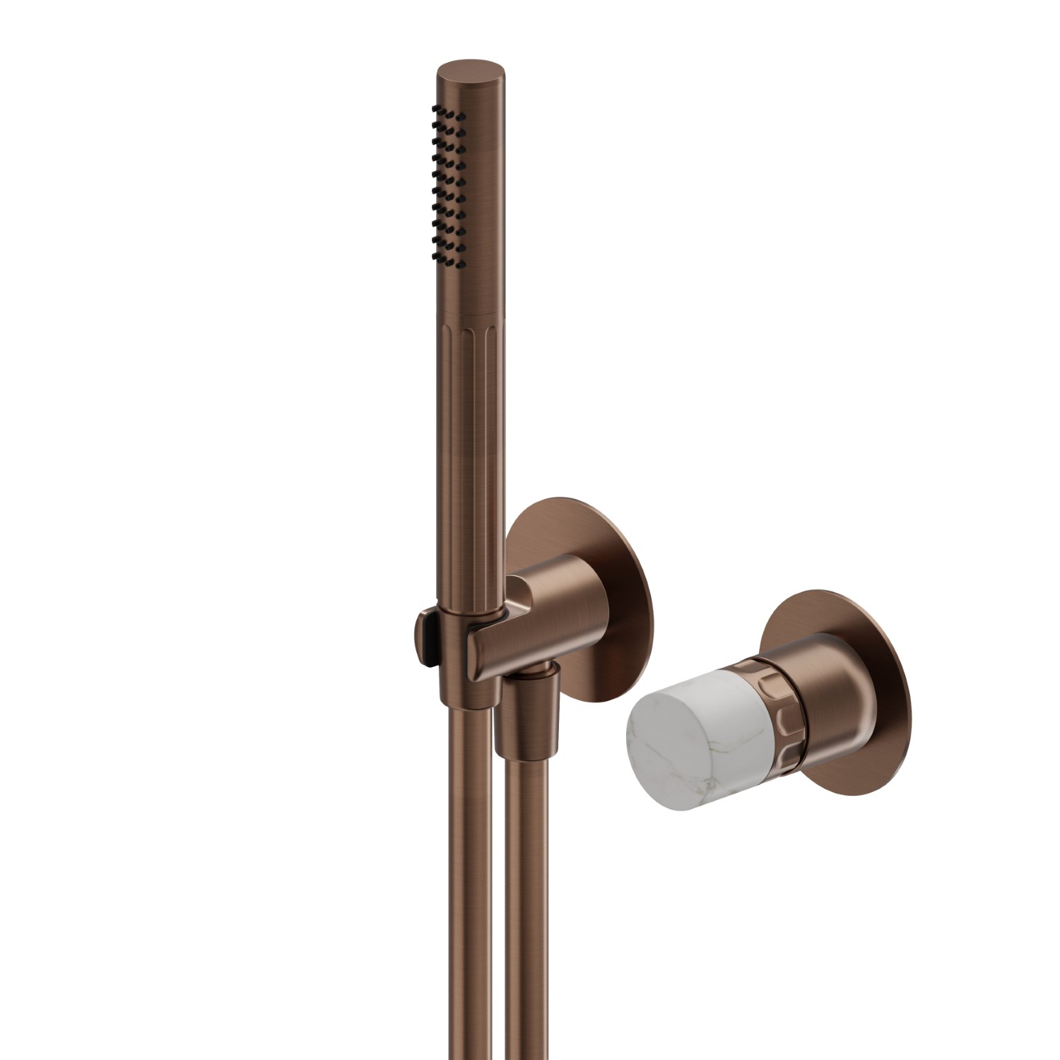 Mitigeur mural avec douchette, support d’alimentation et boite d’encastrement - finition PVD Brushed Copper Bronze