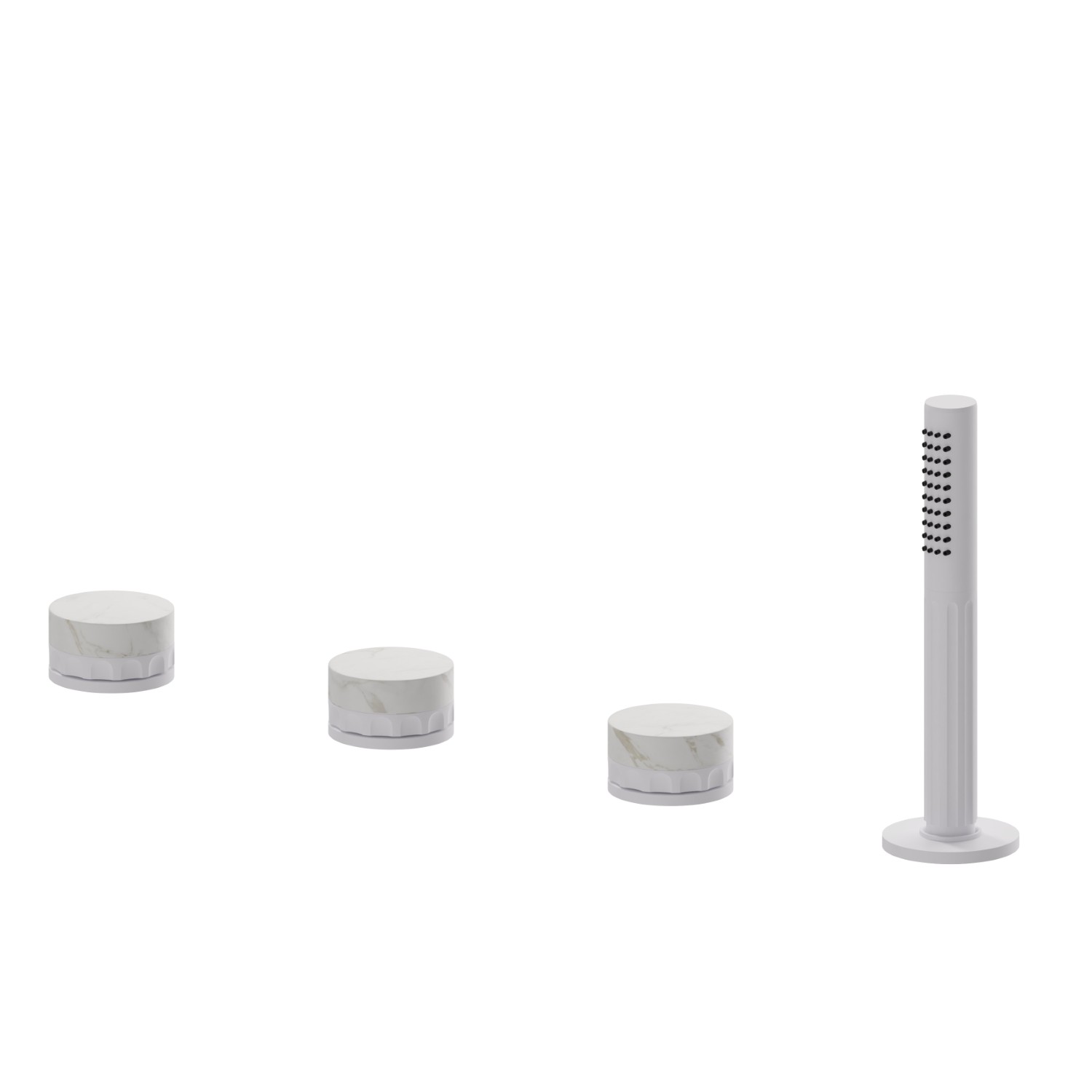 Mitigeur bain douche 4 trous bord de baignoire, inverseur et douchette en laiton - finition Matt White