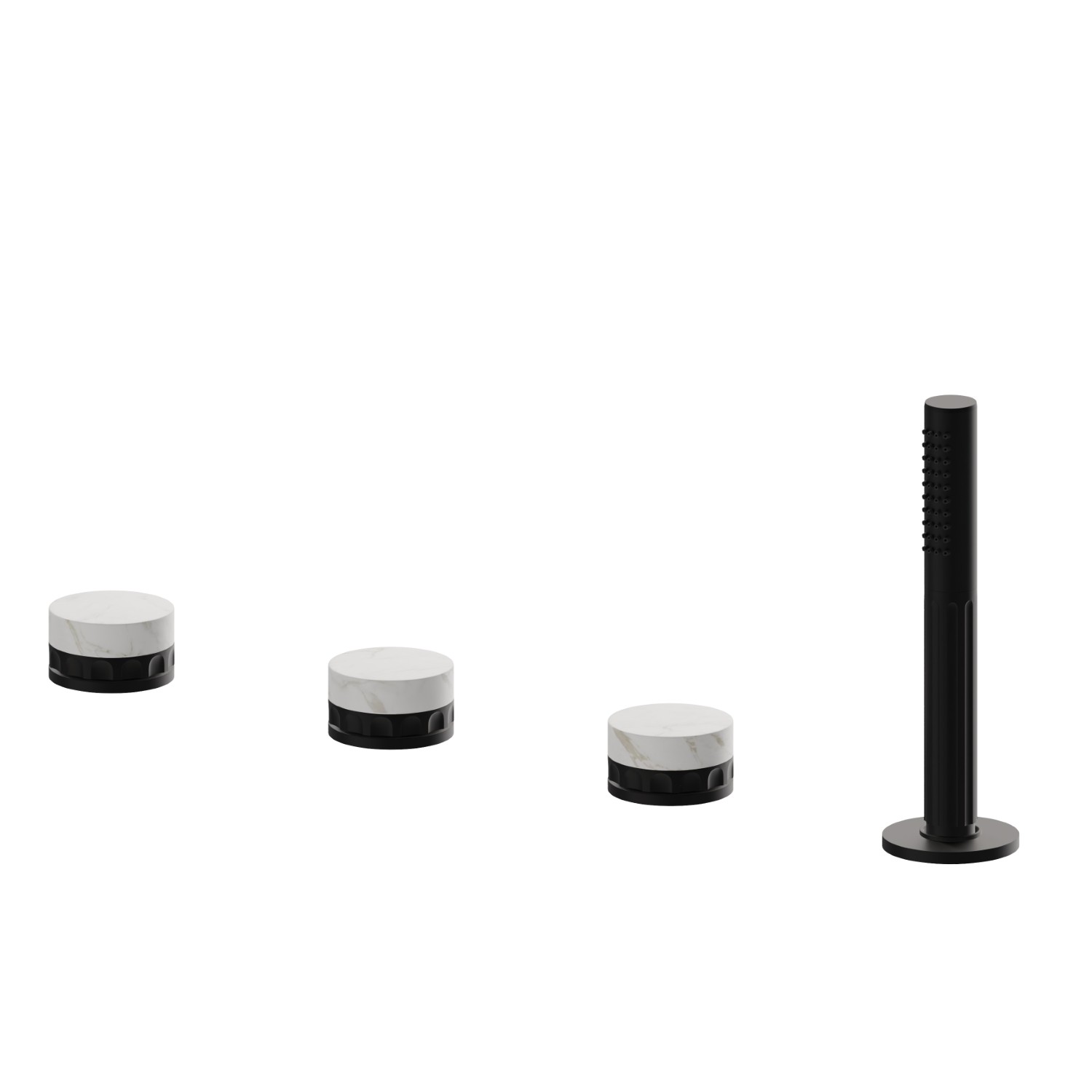 Mitigeur bain douche 4 trous bord de baignoire, inverseur et douchette en laiton - finition Matt Black