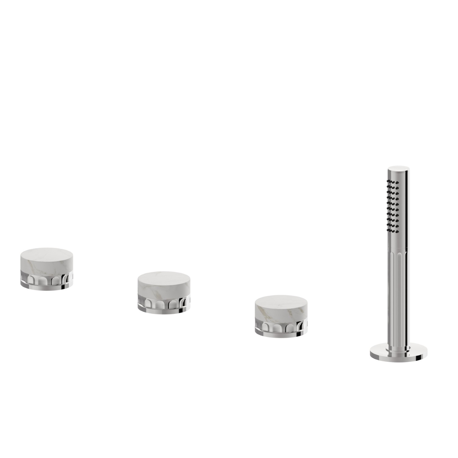 Mitigeur bain douche 4 trous bord de baignoire, inverseur et douchette en laiton - finition Chrome