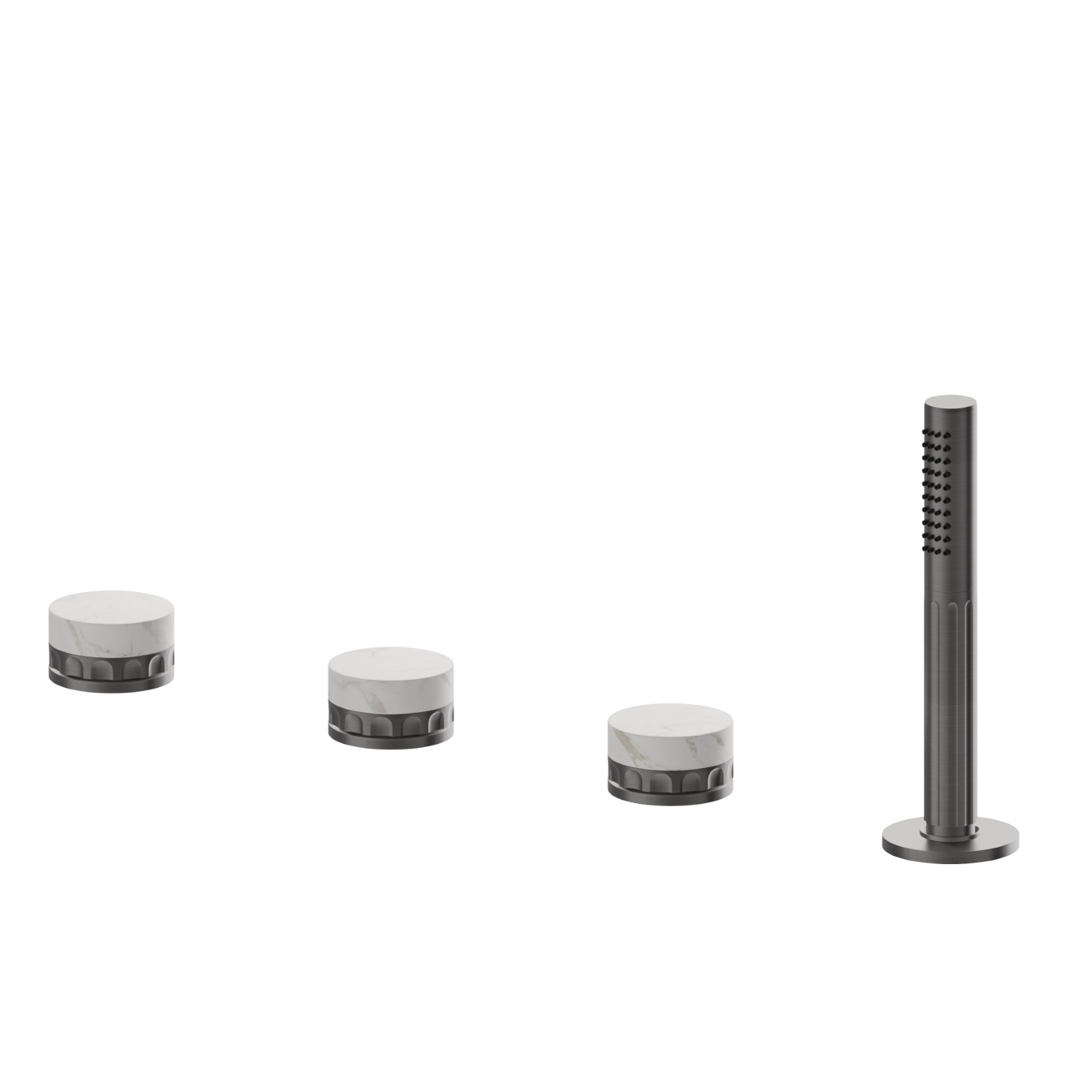 Mitigeur bain douche 4 trous bord de baignoire, inverseur et douchette en laiton - finition PVD Brushed Gun Metal