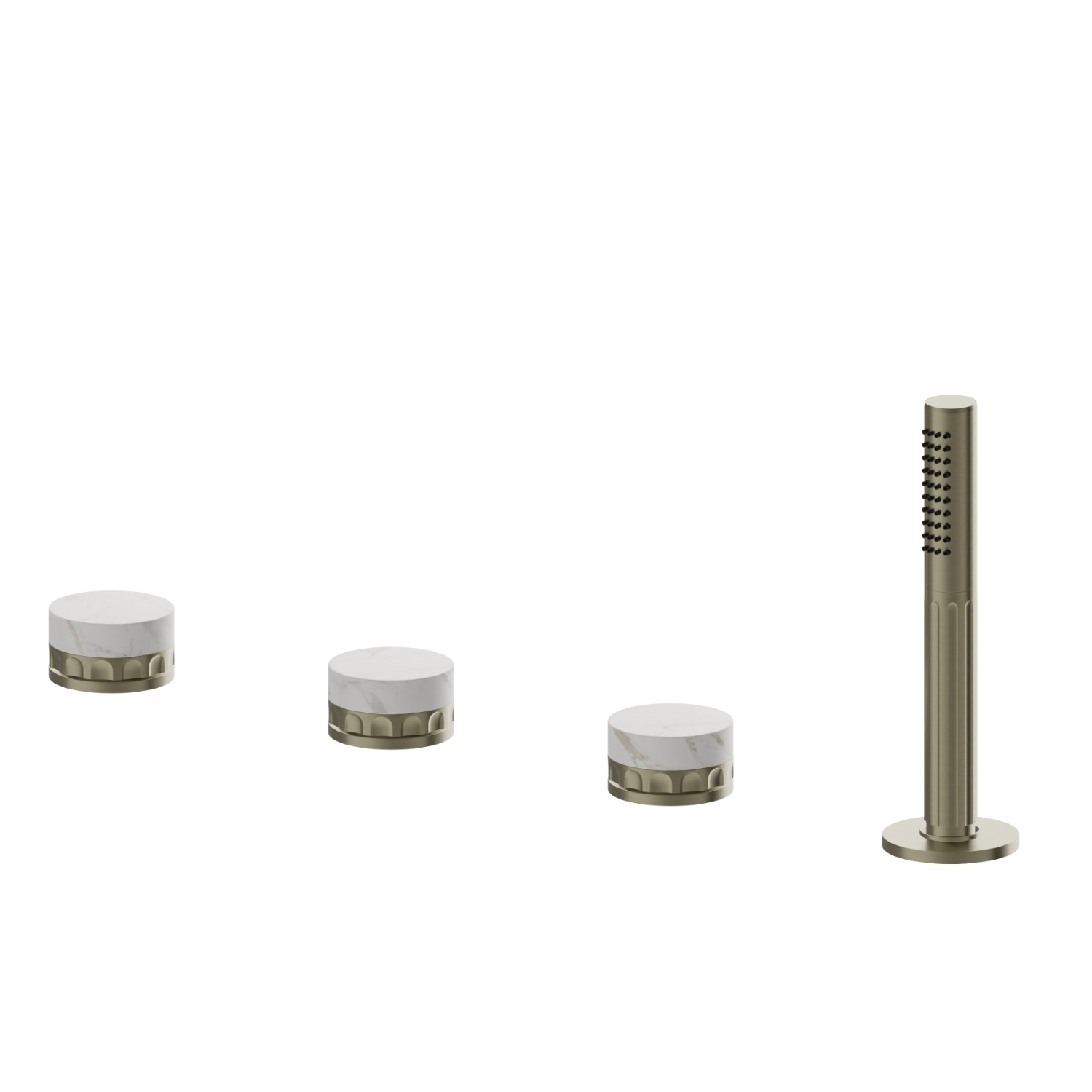 Gruppo bordo vasca 4 fori completo di deviatore e set doccetta in ottone - finitura PVD Brushed Pale Gold