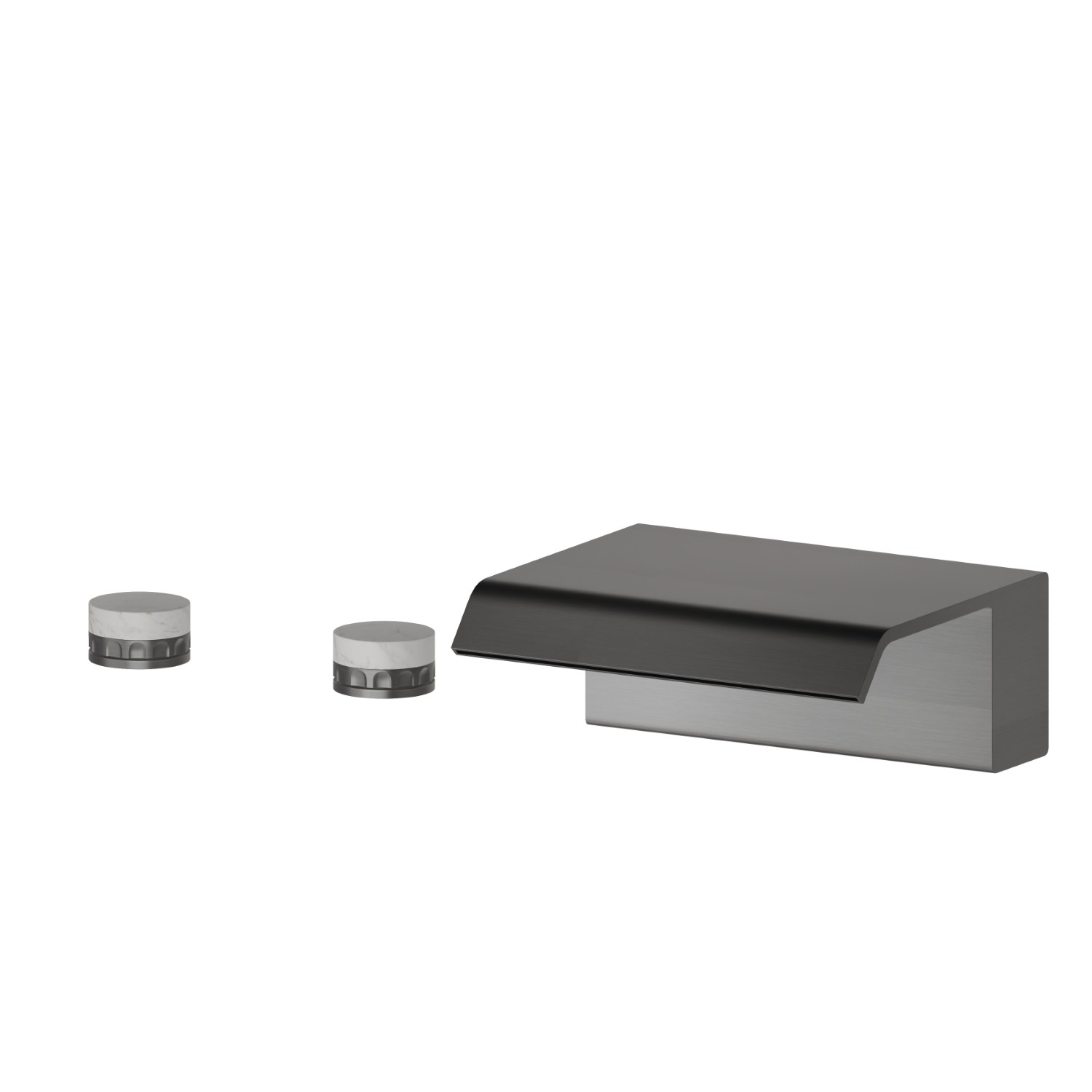 Deck-mounted set with waterfall spout - finish PVD Brushed Gun Metal