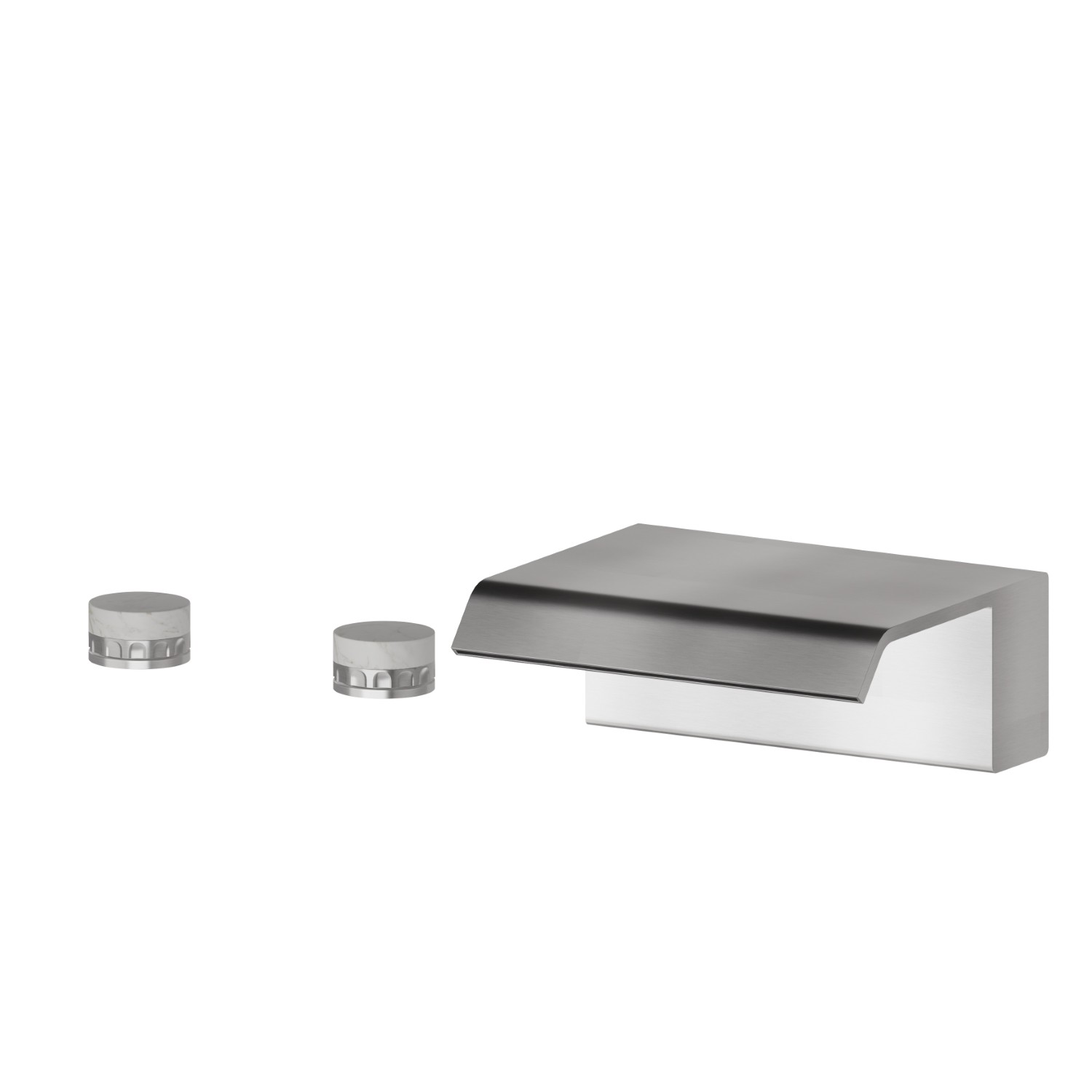 Deck-mounted set with waterfall spout - finish PVD Brushed steel