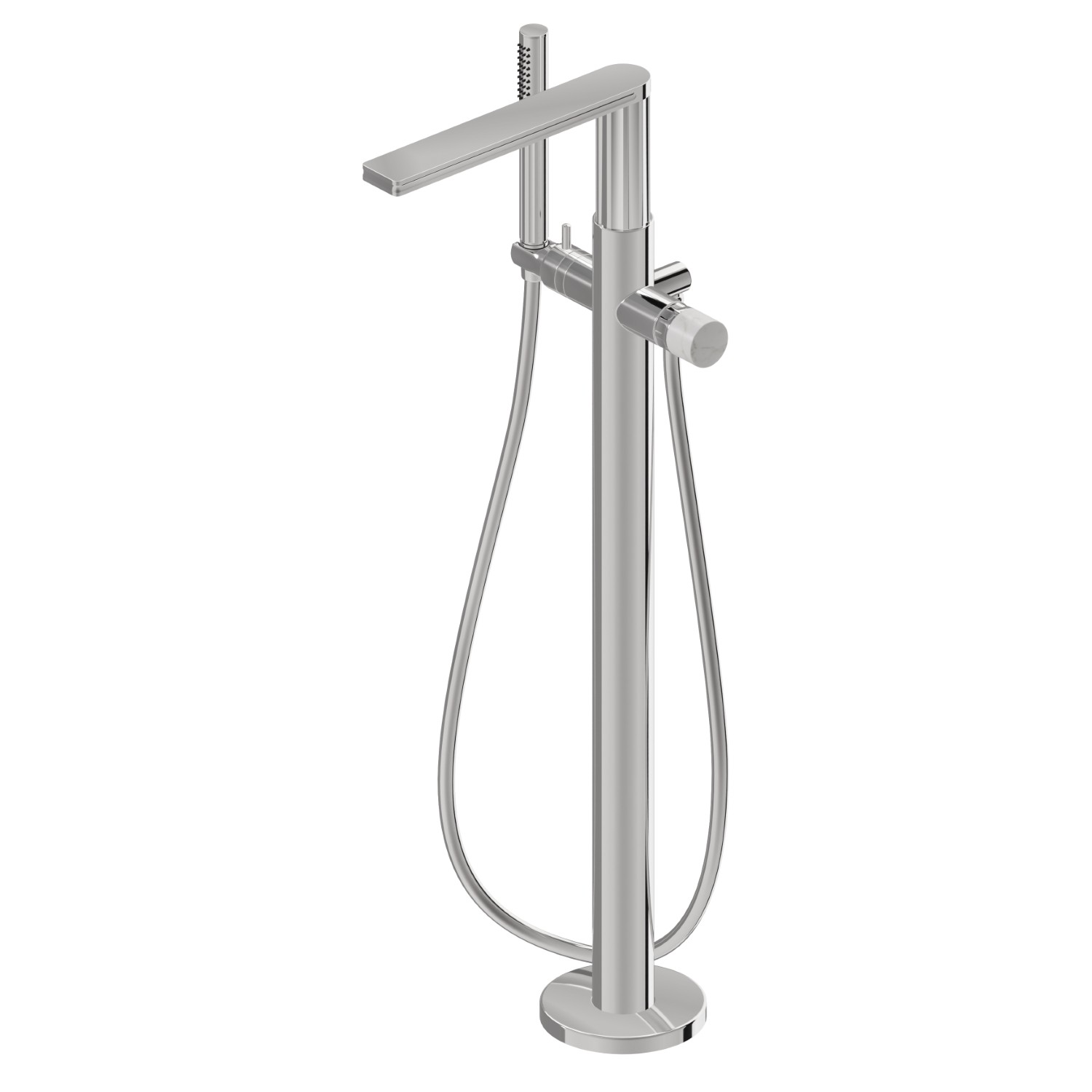 Floor mounted bath group, with mixer, diverter and shower set - finish Chrome