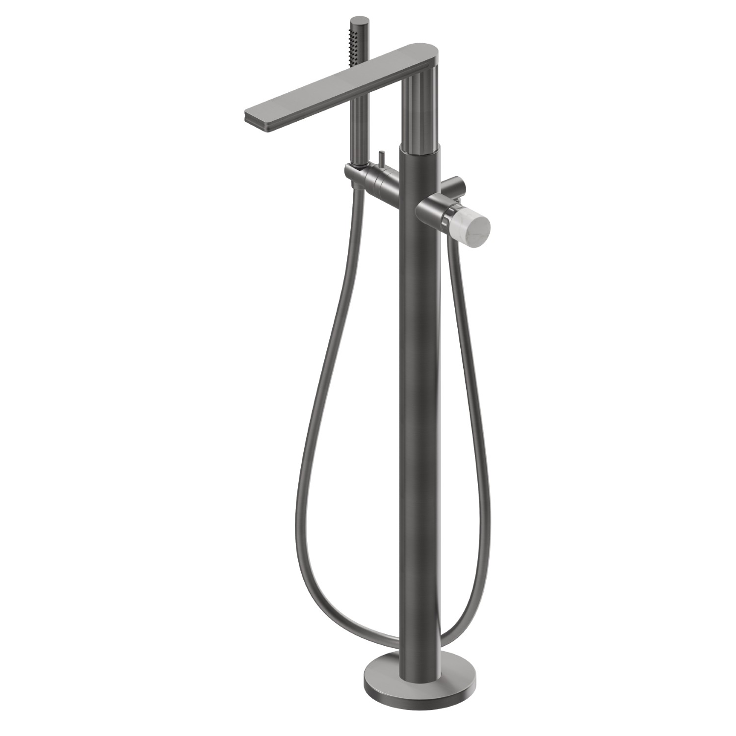 Floor mounted bath group, with mixer, diverter and shower set - finish PVD Brushed Gun Metal