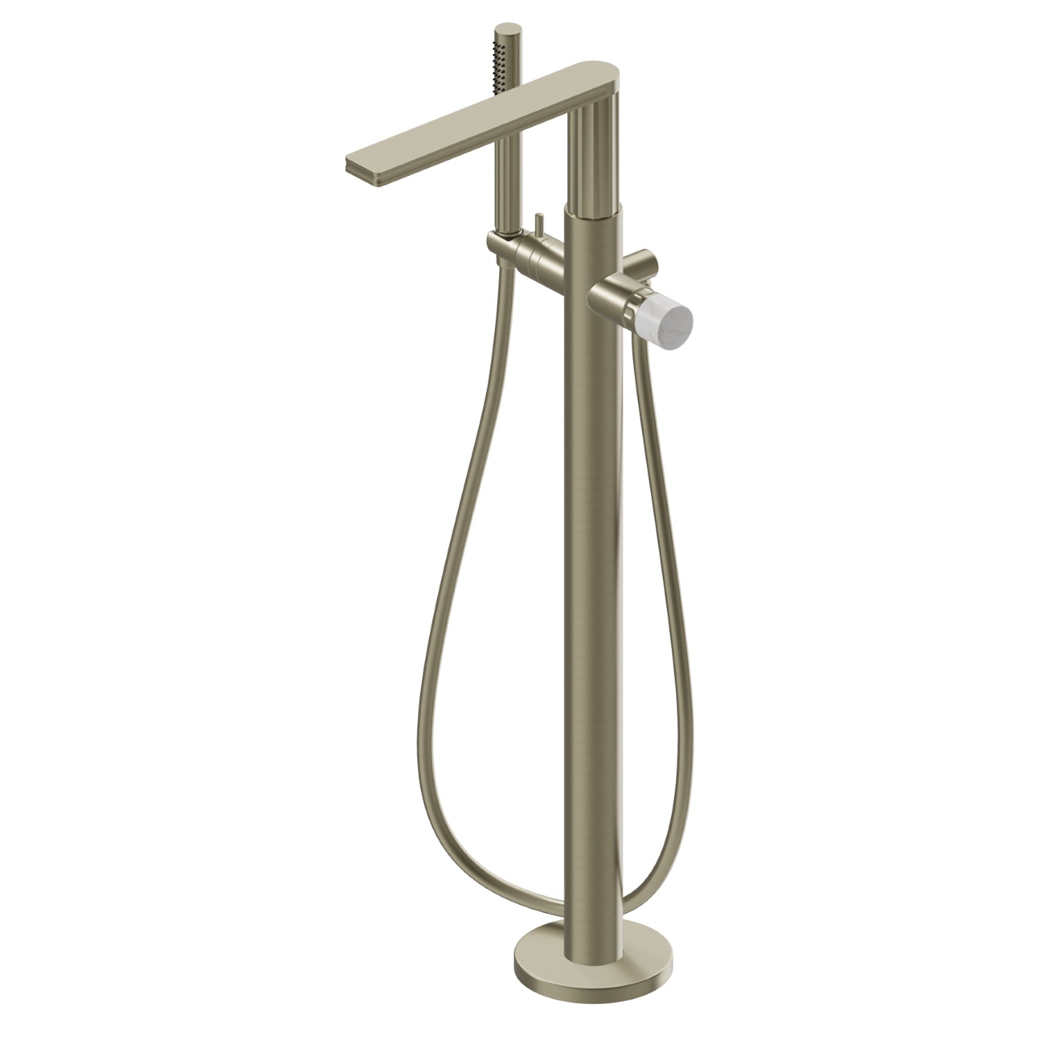 Floor mounted bath group, with mixer, diverter and shower set - finish PVD Brushed Pale Gold
