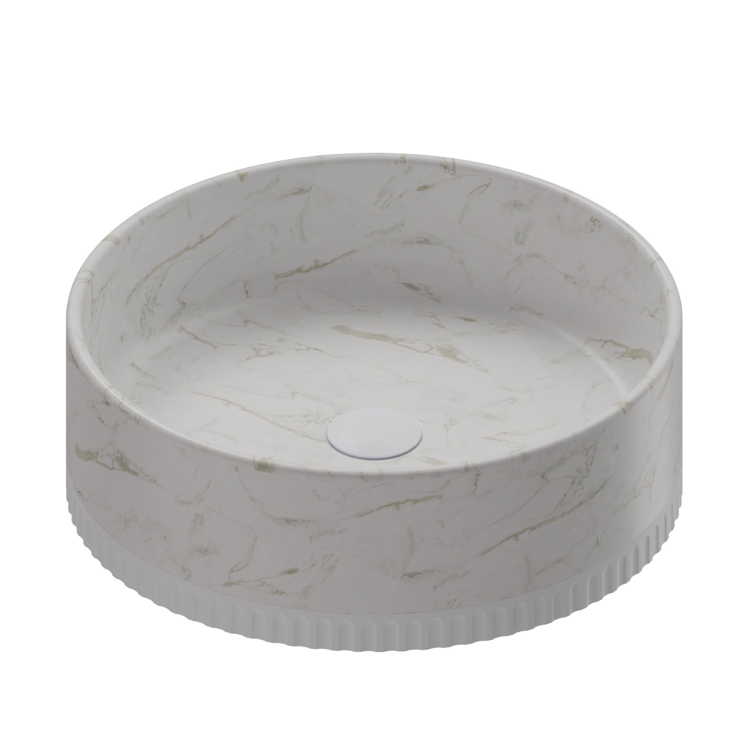 Lavabo à poser en marbre blanc de Calacatta, doté de bonde avec bouchon en finition - finition Matt White