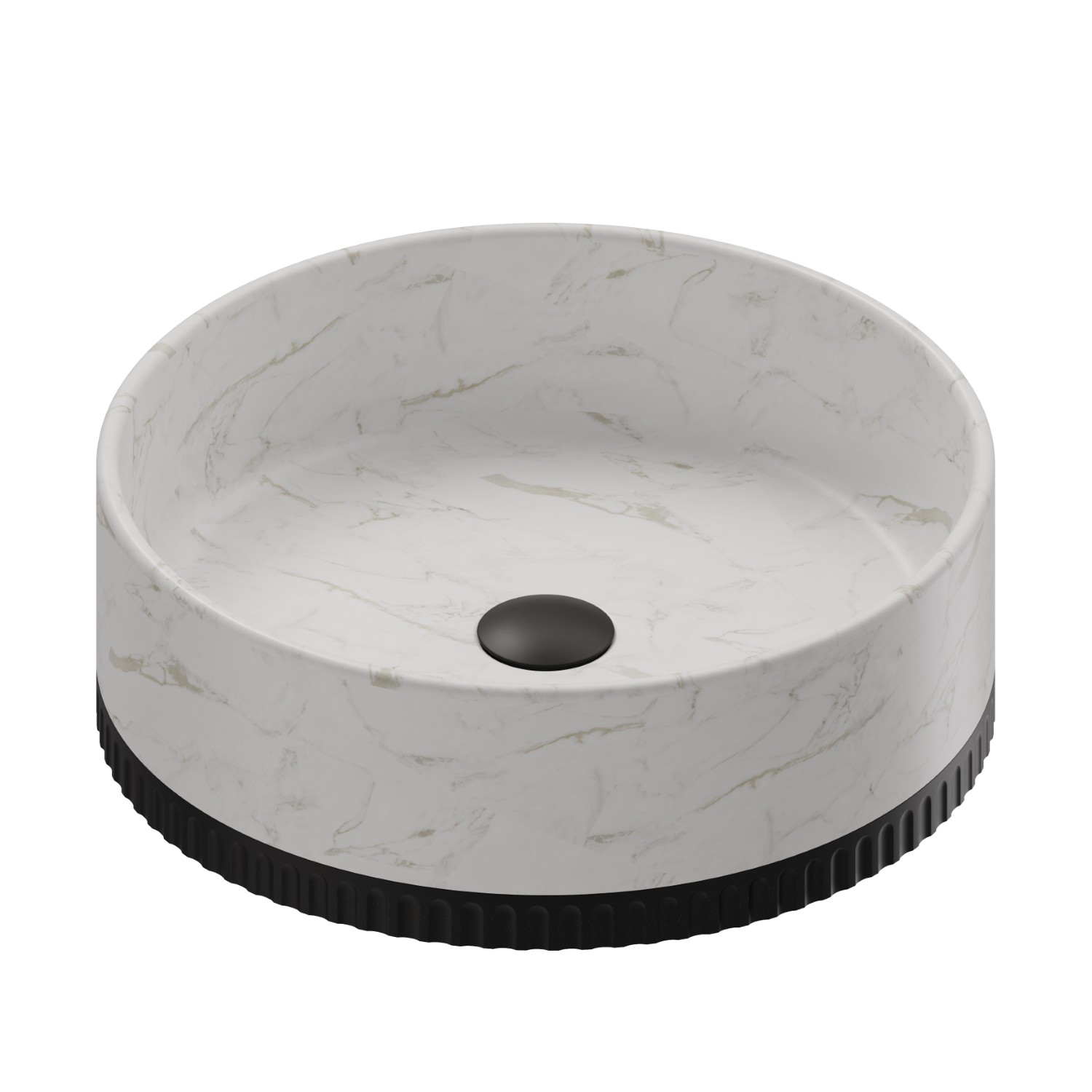 Lavabo à poser en marbre blanc de Calacatta, doté de bonde avec bouchon en finition - finition Matt Black
