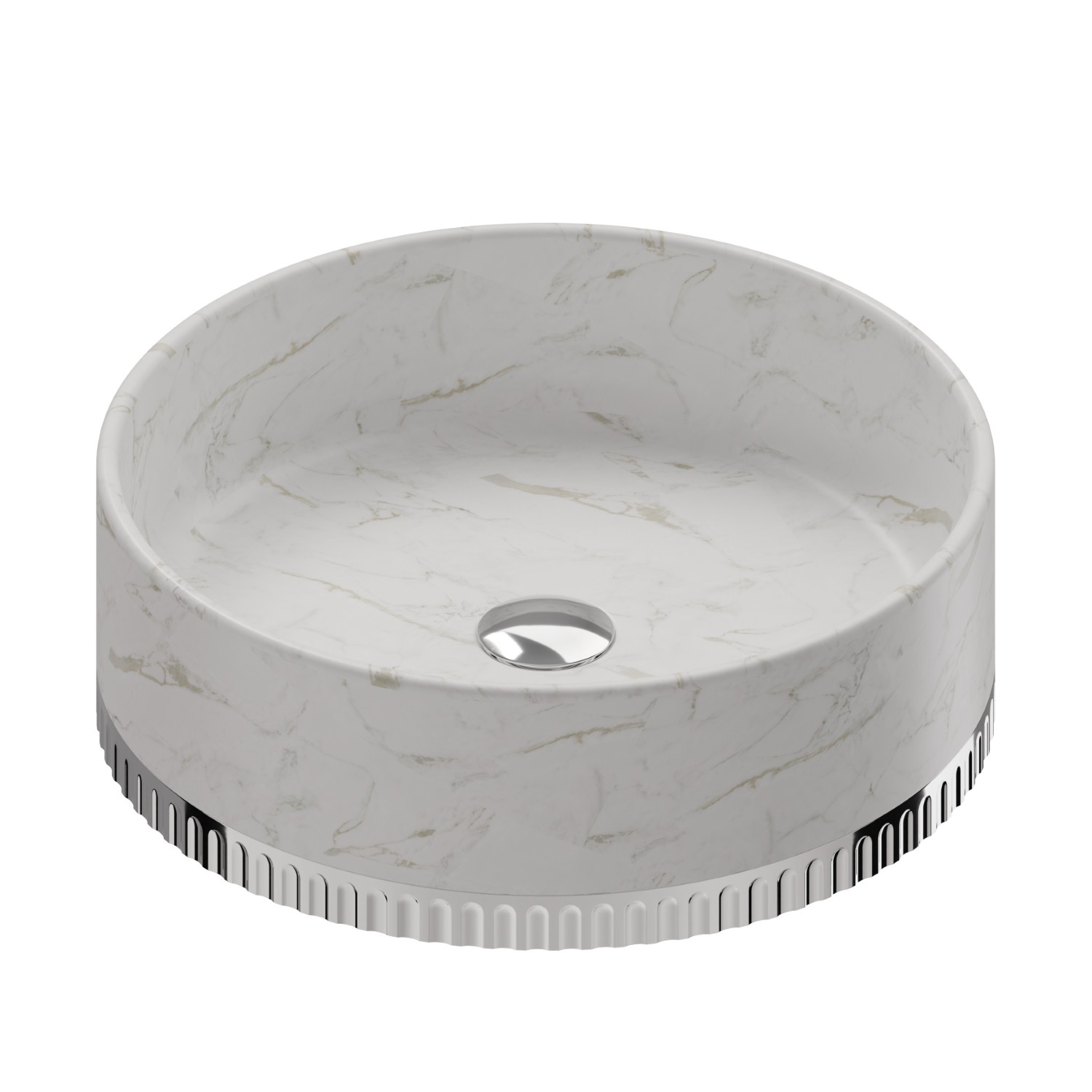 Lavabo da appoggio in marmo bianco di Calacatta, completo di piletta con scarico a pulsante in finitura - finitura Cromo