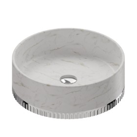 Lavabo da appoggio in marmo bianco di Calacatta, completo di piletta con scarico a pulsante in finitura - finitura Cromo