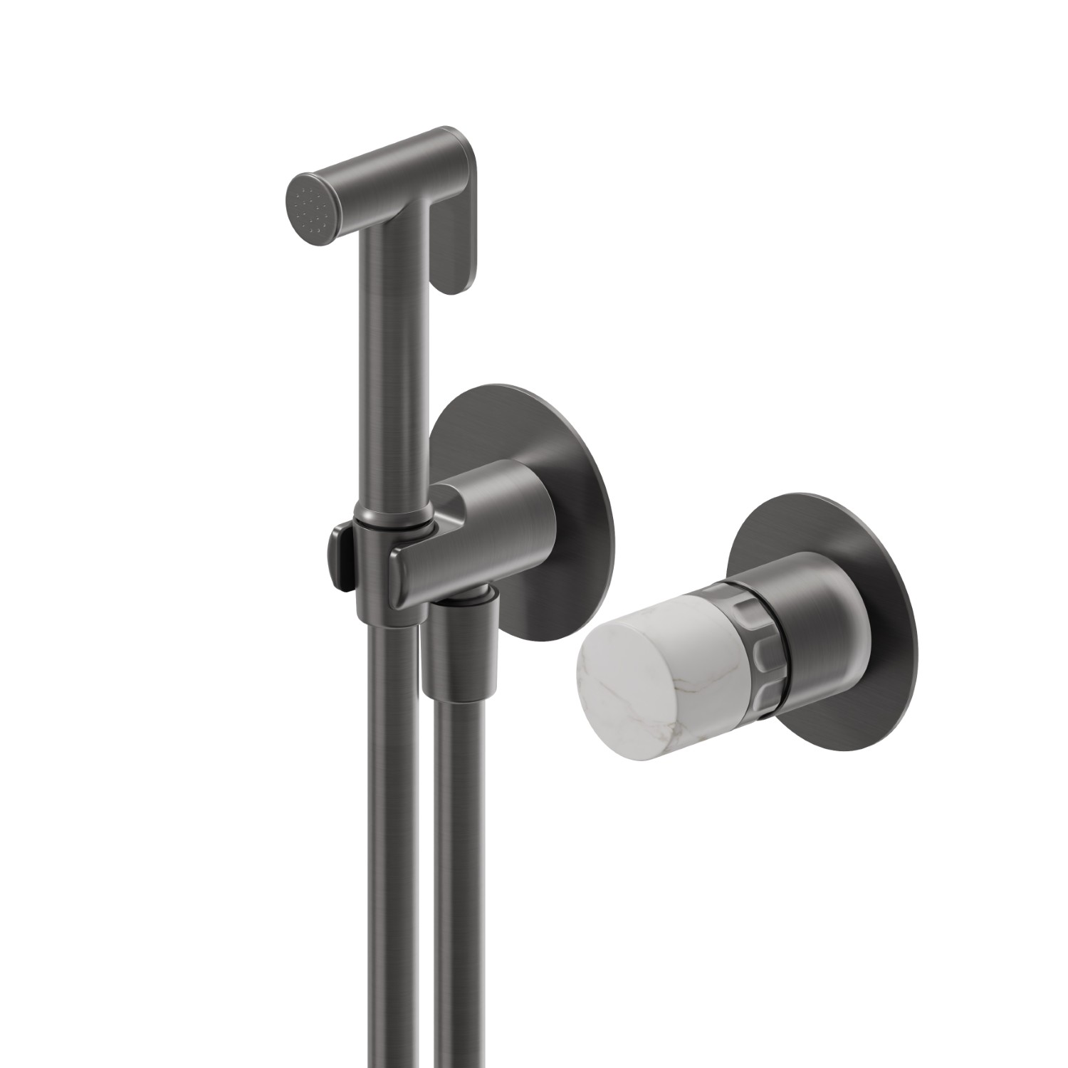 Miscelatore monocomando acqua calda e fredda per igiene intima e wc. Parte esterna - finitura PVD Brushed Gun Metal