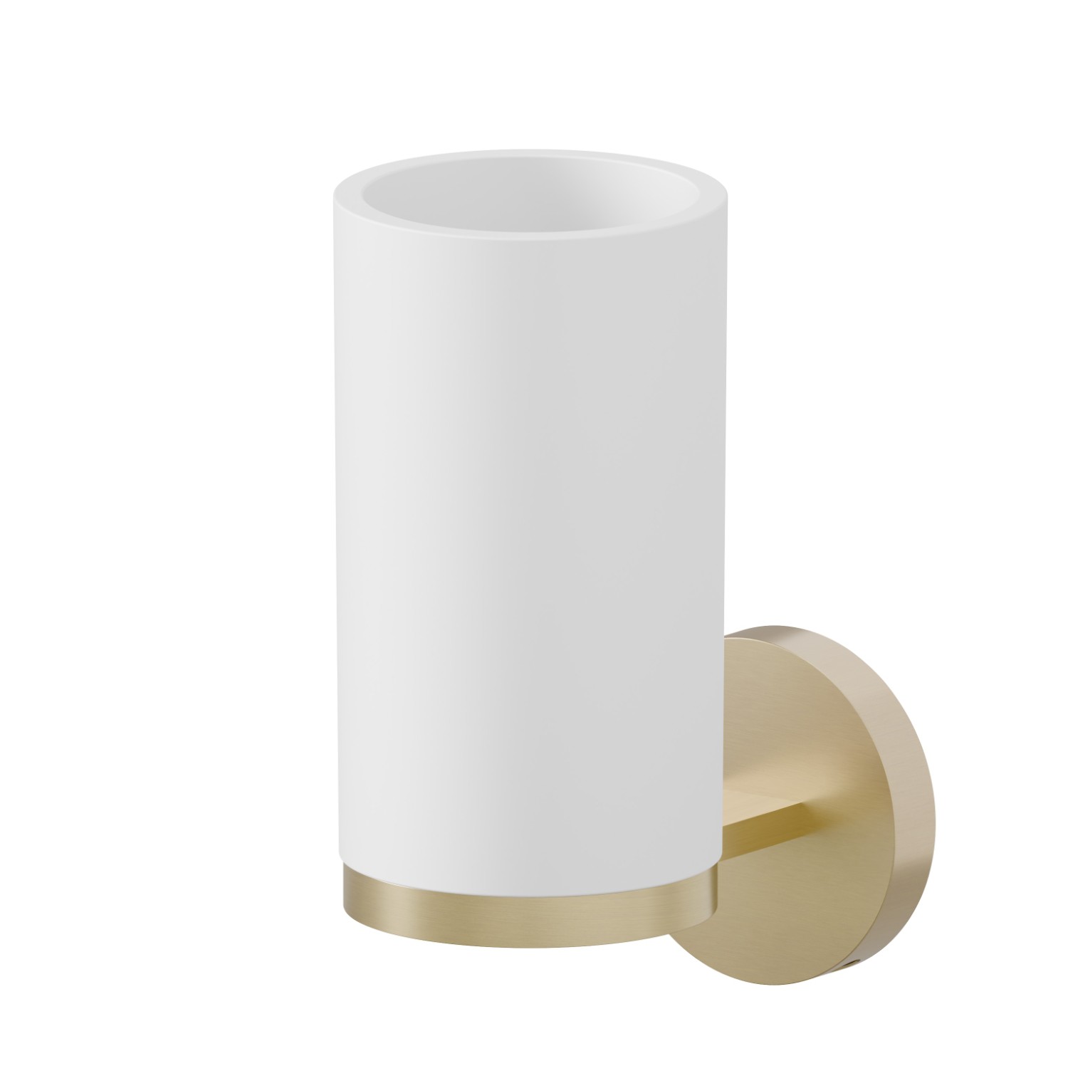 Wall-mounted tumbler holder. White resin - finish PVD Brushed Gold