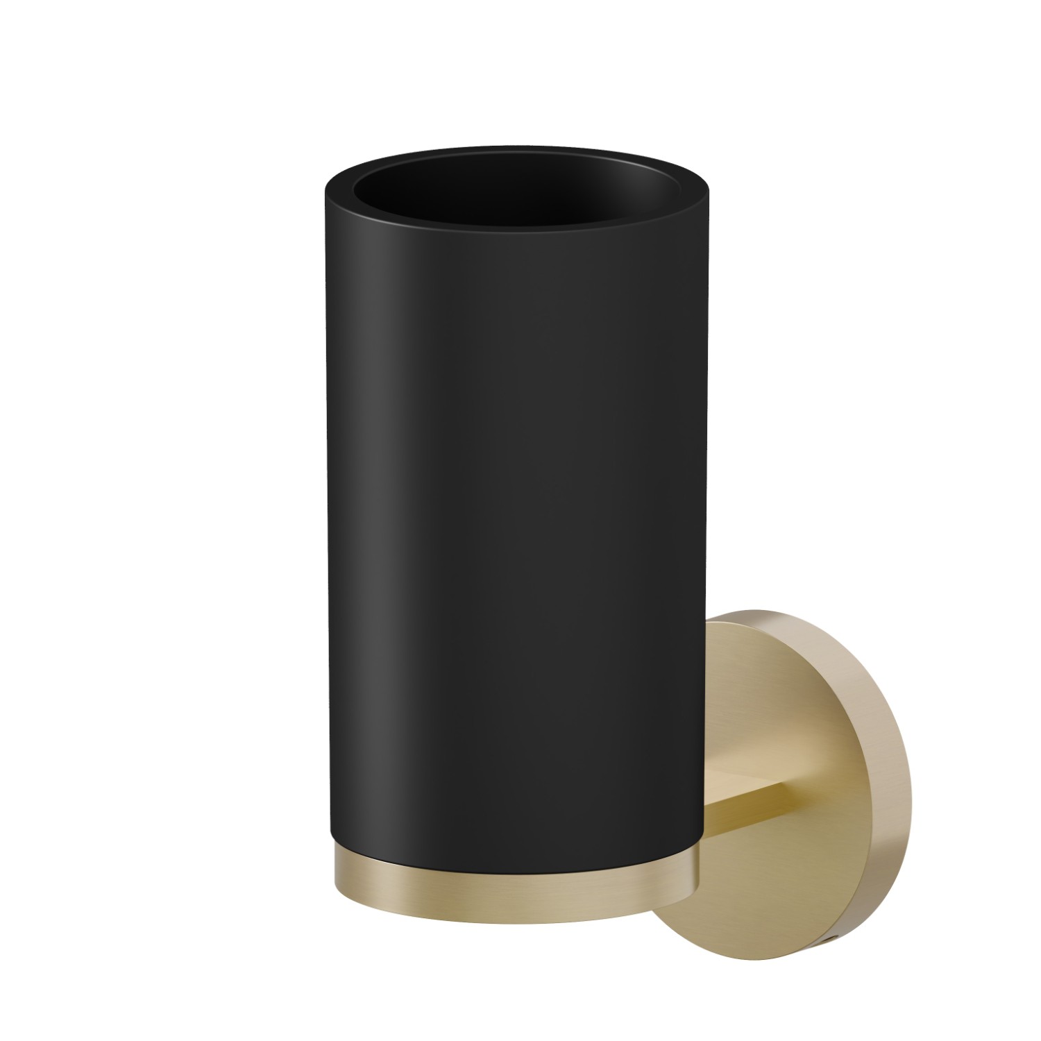 Wall-mounted tumbler holder. Black resin - finish PVD Brushed Gold