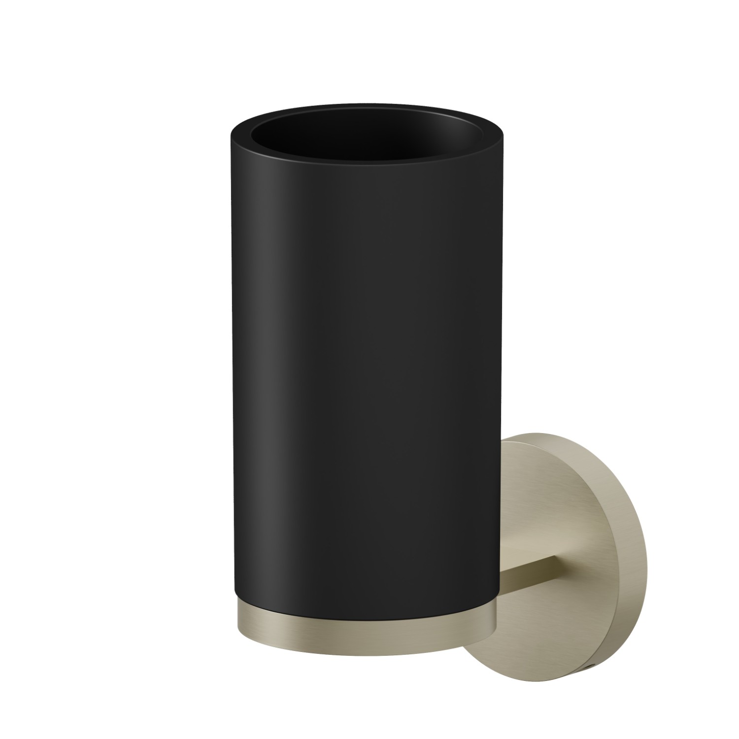 Wall-mounted tumbler holder. Black resin - finish PVD Brushed Pale Gold