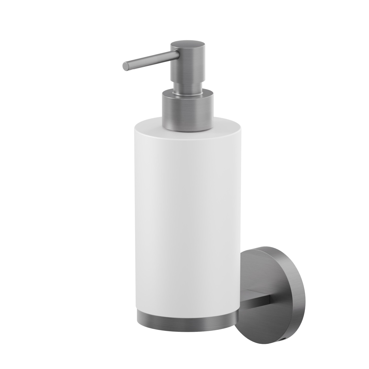 Wall-mounted soap dispenser. White resin - finish PVD Brushed Gun Metal