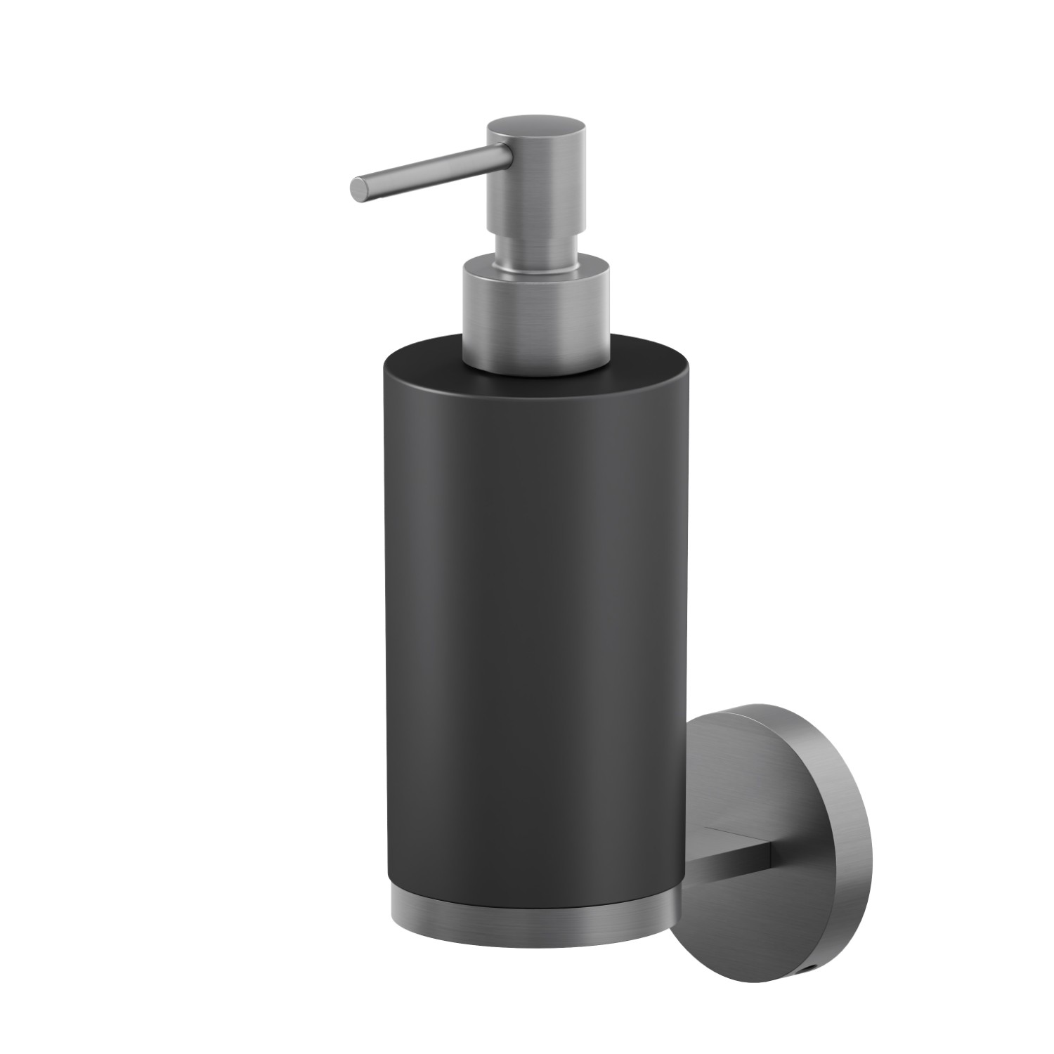Wall-mounted soap dispenser. Black resin - finish PVD Brushed Gun Metal