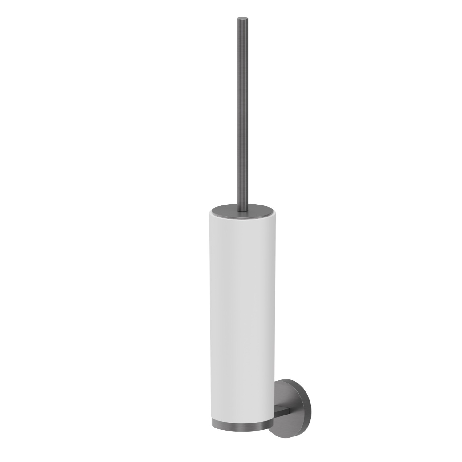 Porte-brosse de toilette murale avec brosse. Résine blanche - finition PVD Brushed Gun Metal