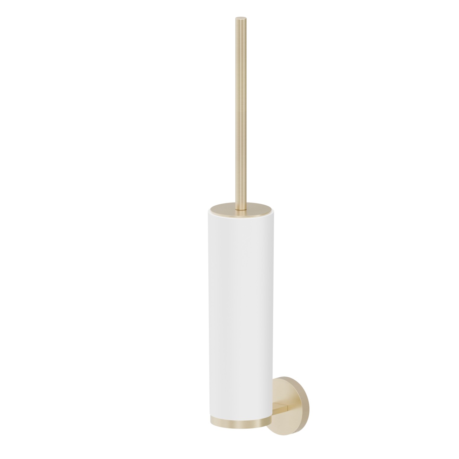 Wall-mounted toilet brush holder with brush. White resin - finish PVD Brushed Gold
