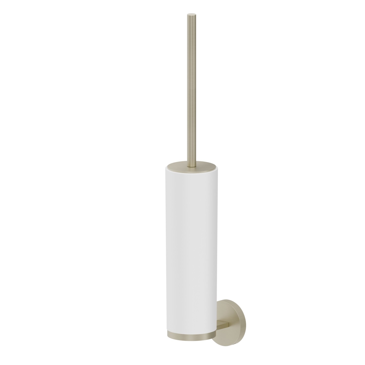 Porte-brosse de toilette murale avec brosse. Résine blanche - finition PVD Brushed Pale Gold