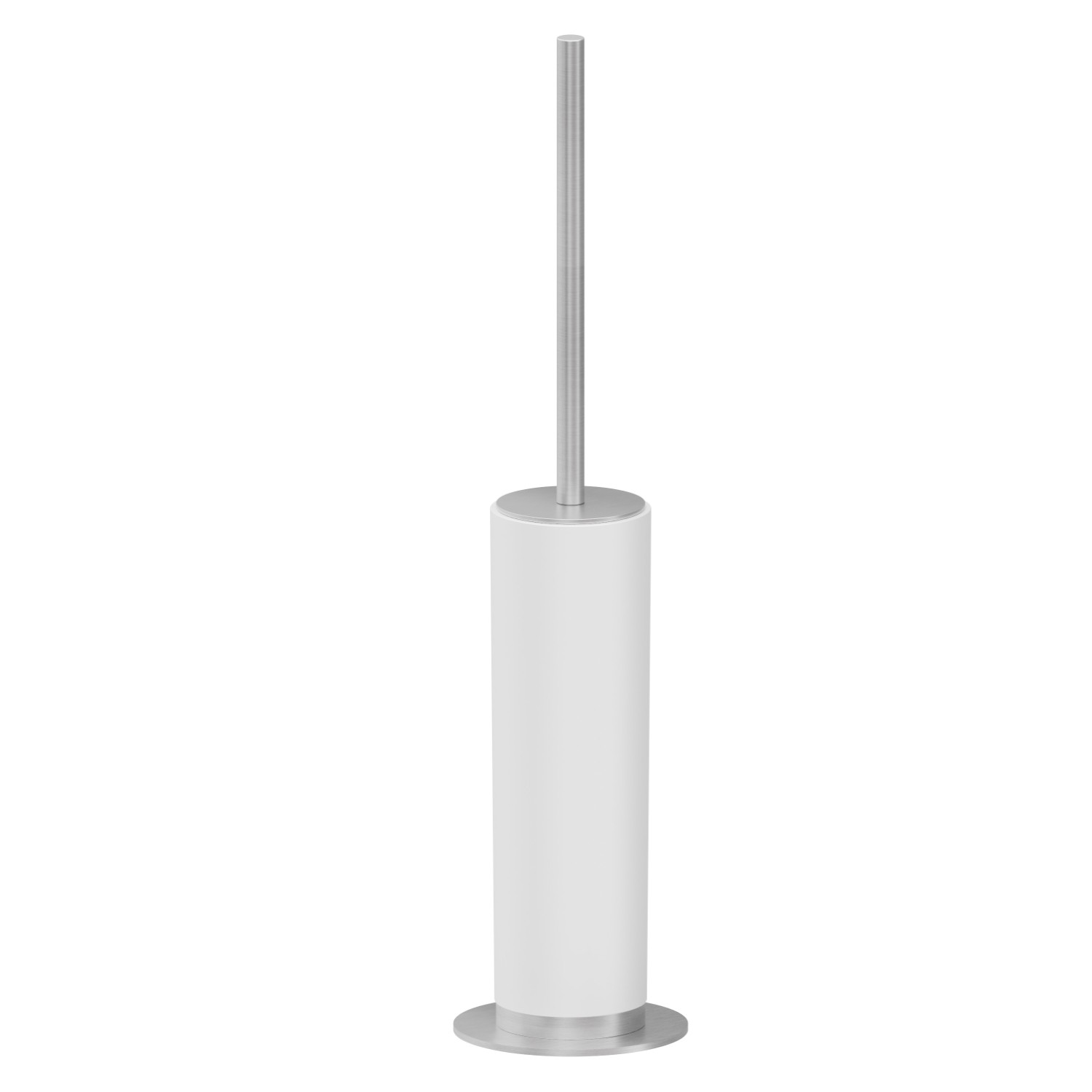 Freestanding toilet brush holder with brush. White resin - finish Stainless Steel