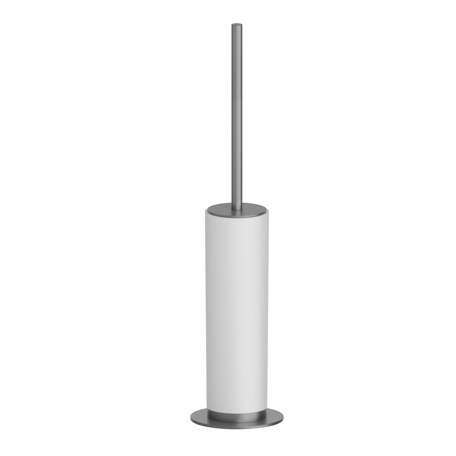 Freestanding toilet brush holder with brush. White resin - finish PVD Brushed Gun Metal