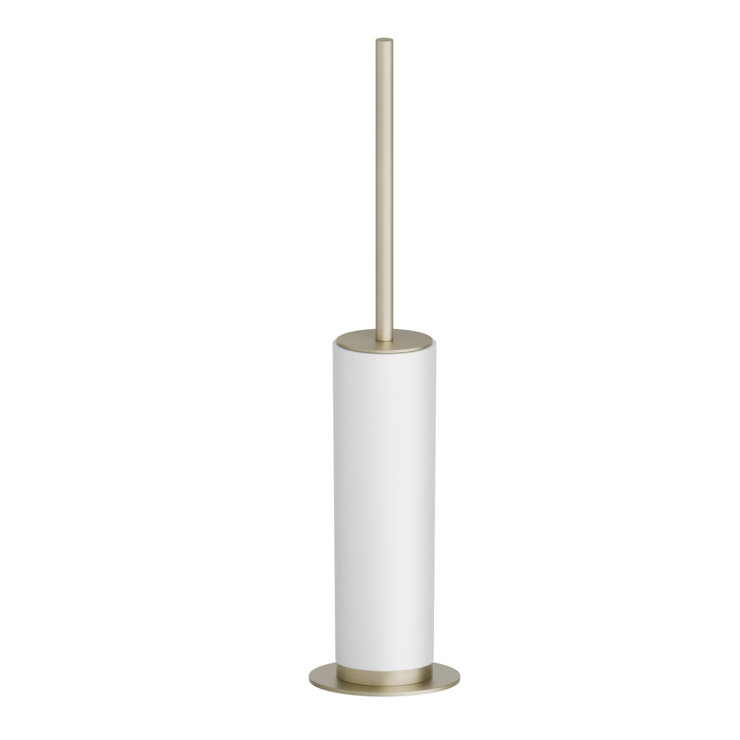 Porta scopino da appoggio con scopino. Resina Bianca - finitura PVD Brushed Gold