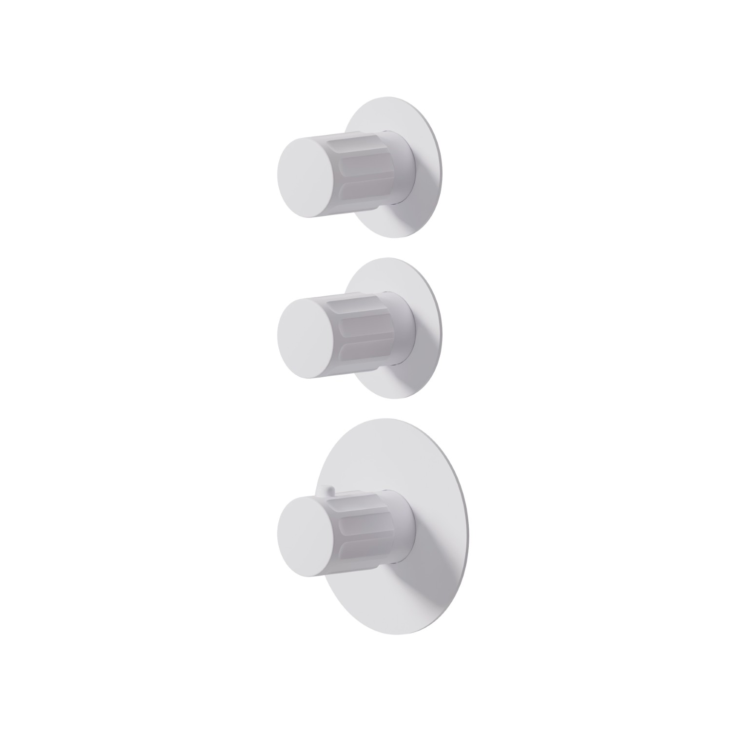 Miscelatore termostatico multiutenza ad incasso a 2 uscite. ingressi ed uscite da 3/4”. Parte esterna - finitura Bianco opaco