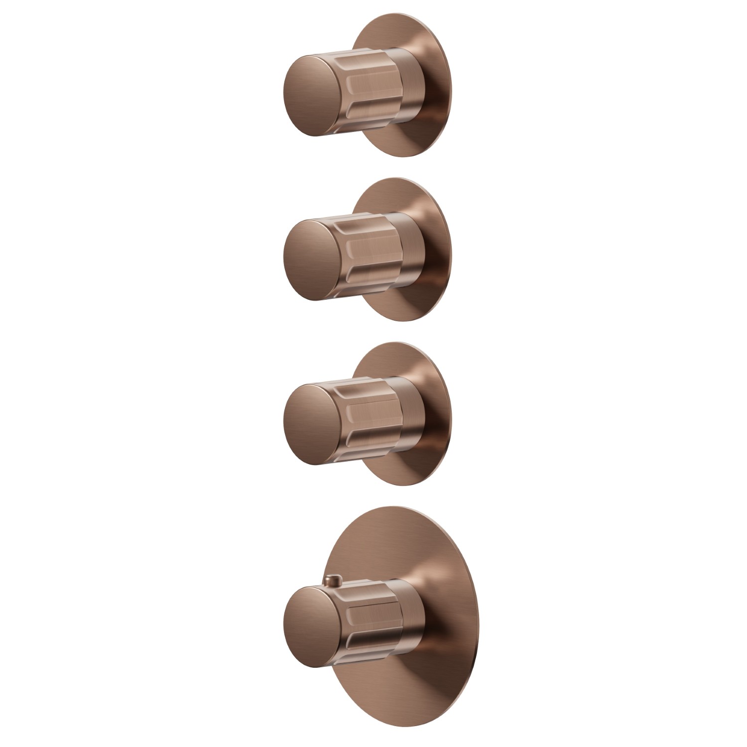 Mitigeurs de douche thermostatiques à encastrer 3 sorties. entrées et sorties de 3/4”. Façade murale - finition PVD Brushed Copper Bronze