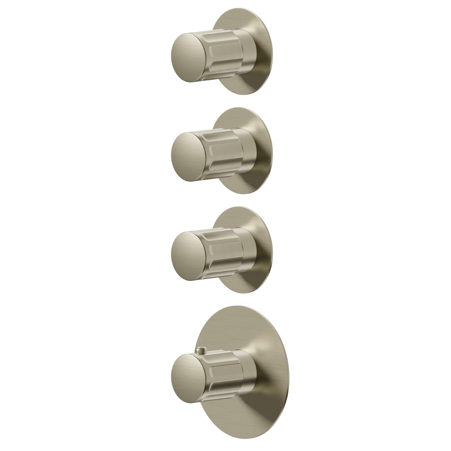3 ways out concealed thermostatic multifunction selectors. 3/4” connections. External part - finish PVD Brushed Pale Gold