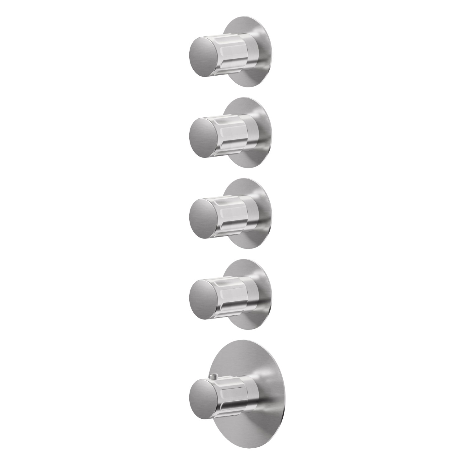4 ways out concealed thermostatic multifunction selectors. 3/4” connections. External part - finish PVD Brushed steel