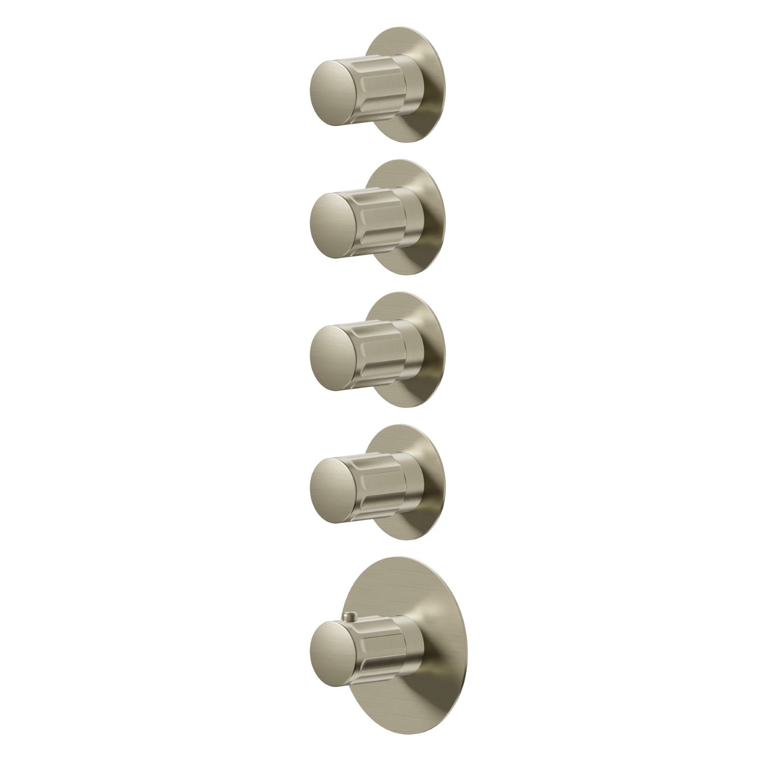 4 ways out concealed thermostatic multifunction selectors. 3/4” connections. External part - finish PVD Brushed Pale Gold