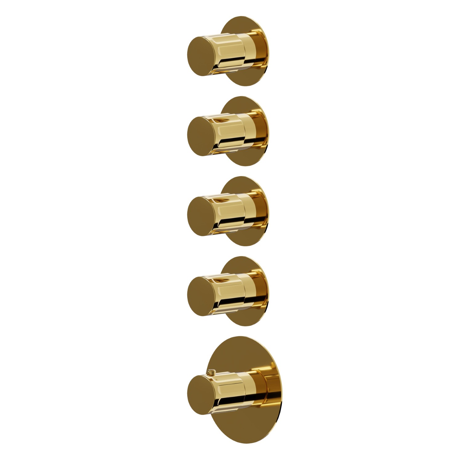 Mitigeurs de douche thermostatiques à encastrer 4 sorties. entrées et sorties de 3/4”. Façade murale - finition PVD Glossy Gold