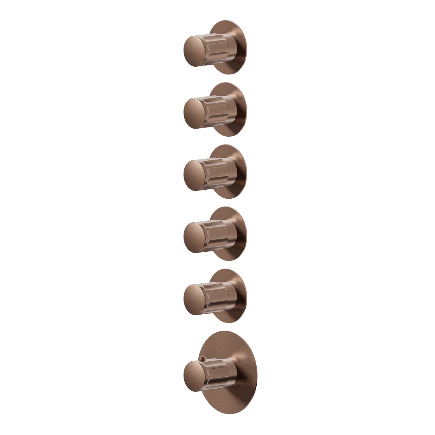 Mitigeurs de douche thermostatiques à encastrer 5 sorties. entrées et sorties de 3/4”. Façade murale - finition PVD Brushed Copper Bronze