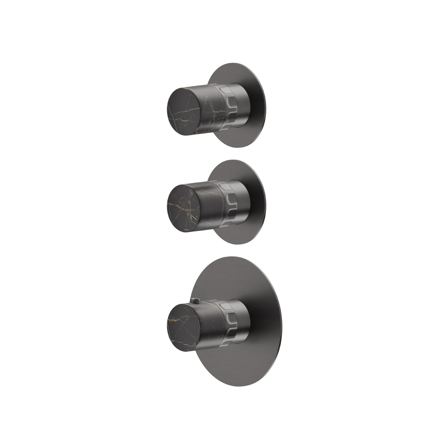 2 ways out concealed thermostatic multifunction selectors. 3/4” connections. External part - finish PVD Brushed Gun Metal