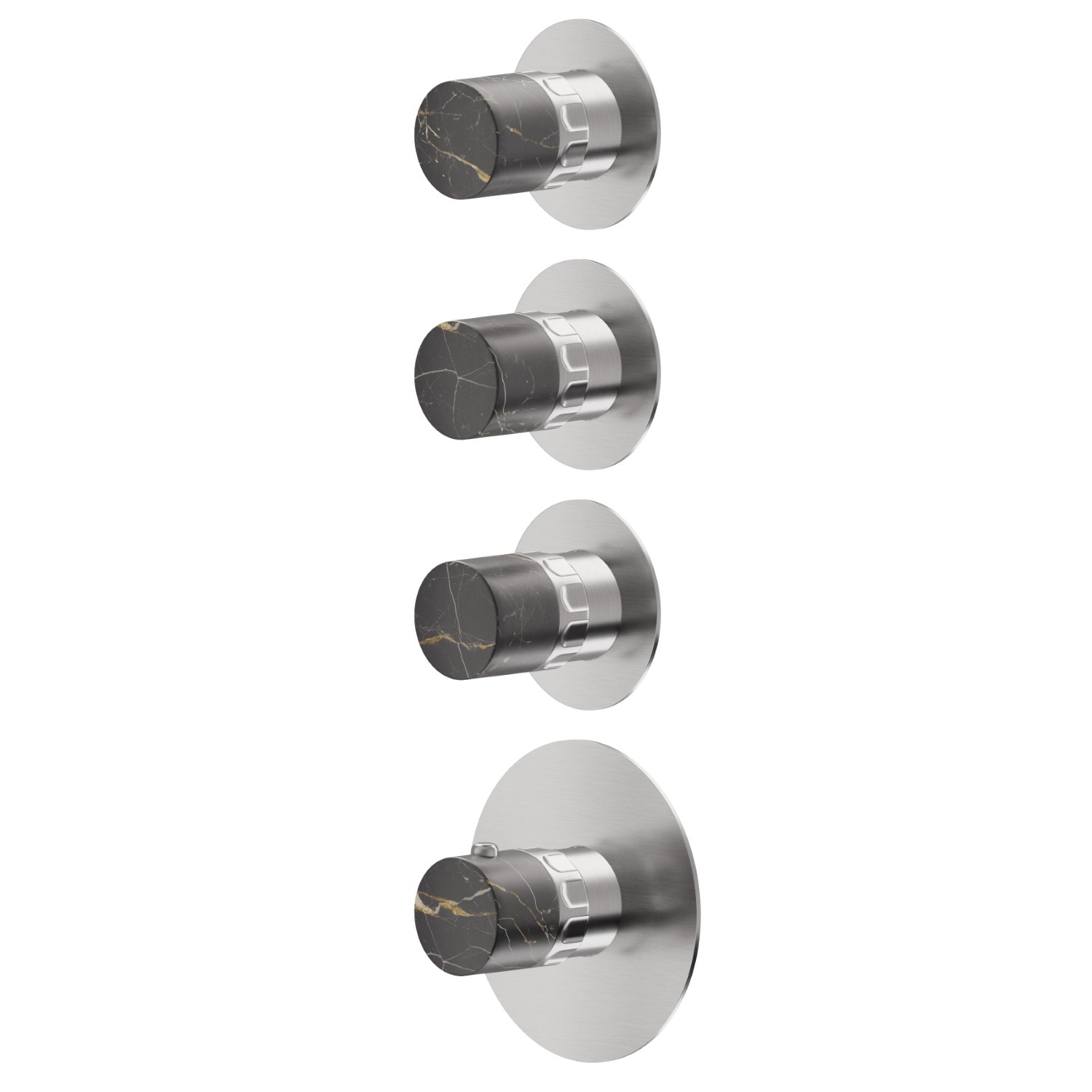 4 ways out concealed thermostatic multifunction selectors. 3/4” connections. External part - finish PVD Brushed steel