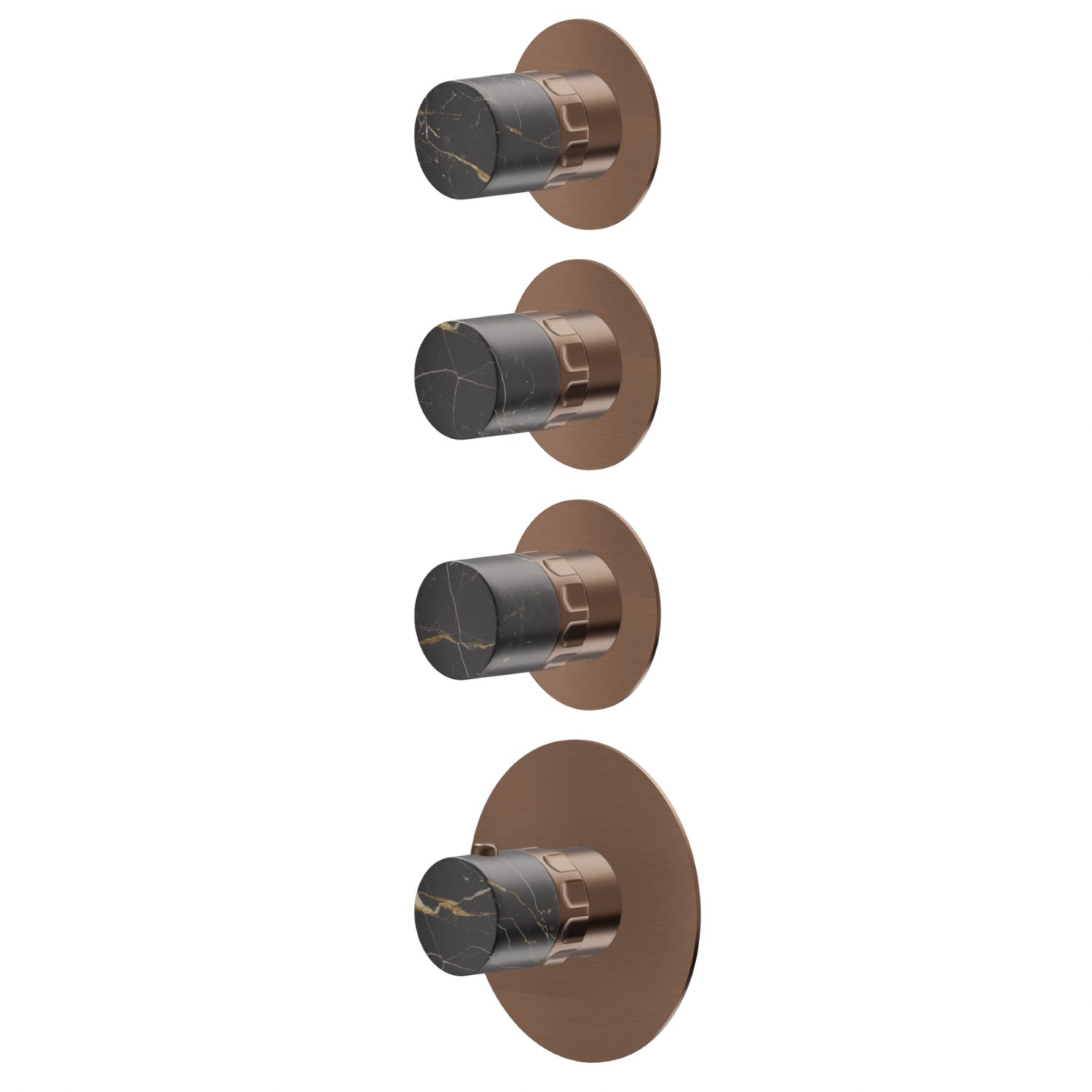 4 ways out concealed thermostatic multifunction selectors. 3/4” connections. External part - finish PVD Brushed Copper Bronze