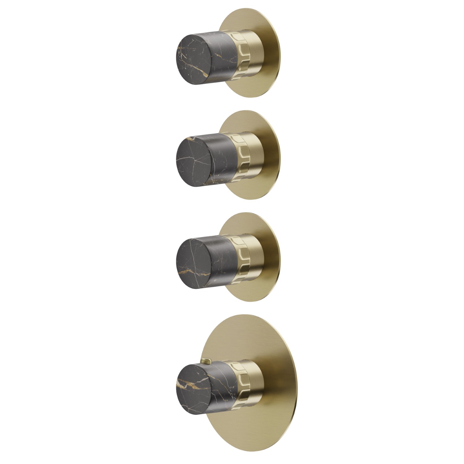 Miscelatore termostatico multiutenza ad incasso a 3 uscite. ingressi ed uscite da 3/4”. Parte esterna - finitura PVD Brushed Pale Gold