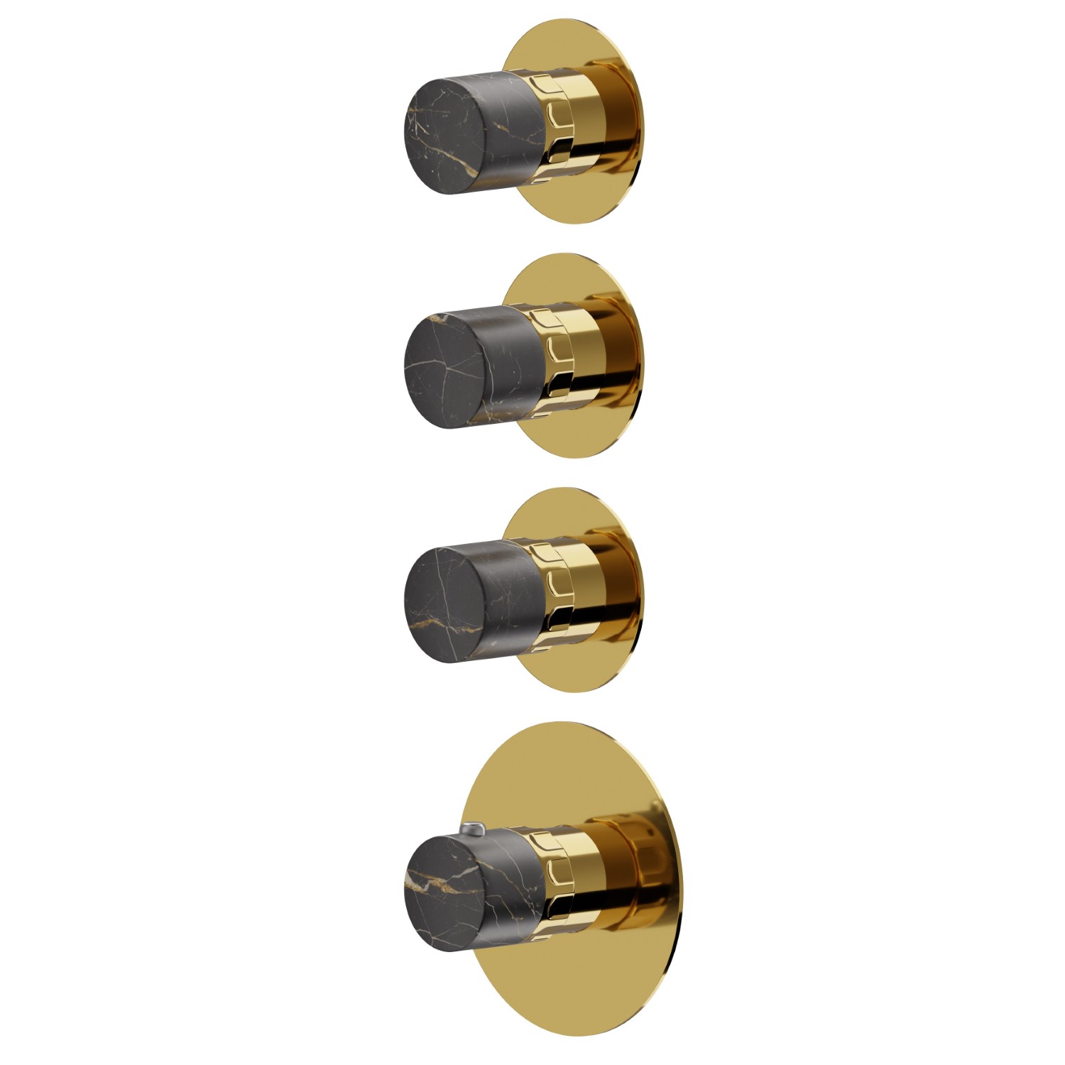 4 ways out concealed thermostatic multifunction selectors. 3/4” connections. External part - finish PVD Glossy Gold