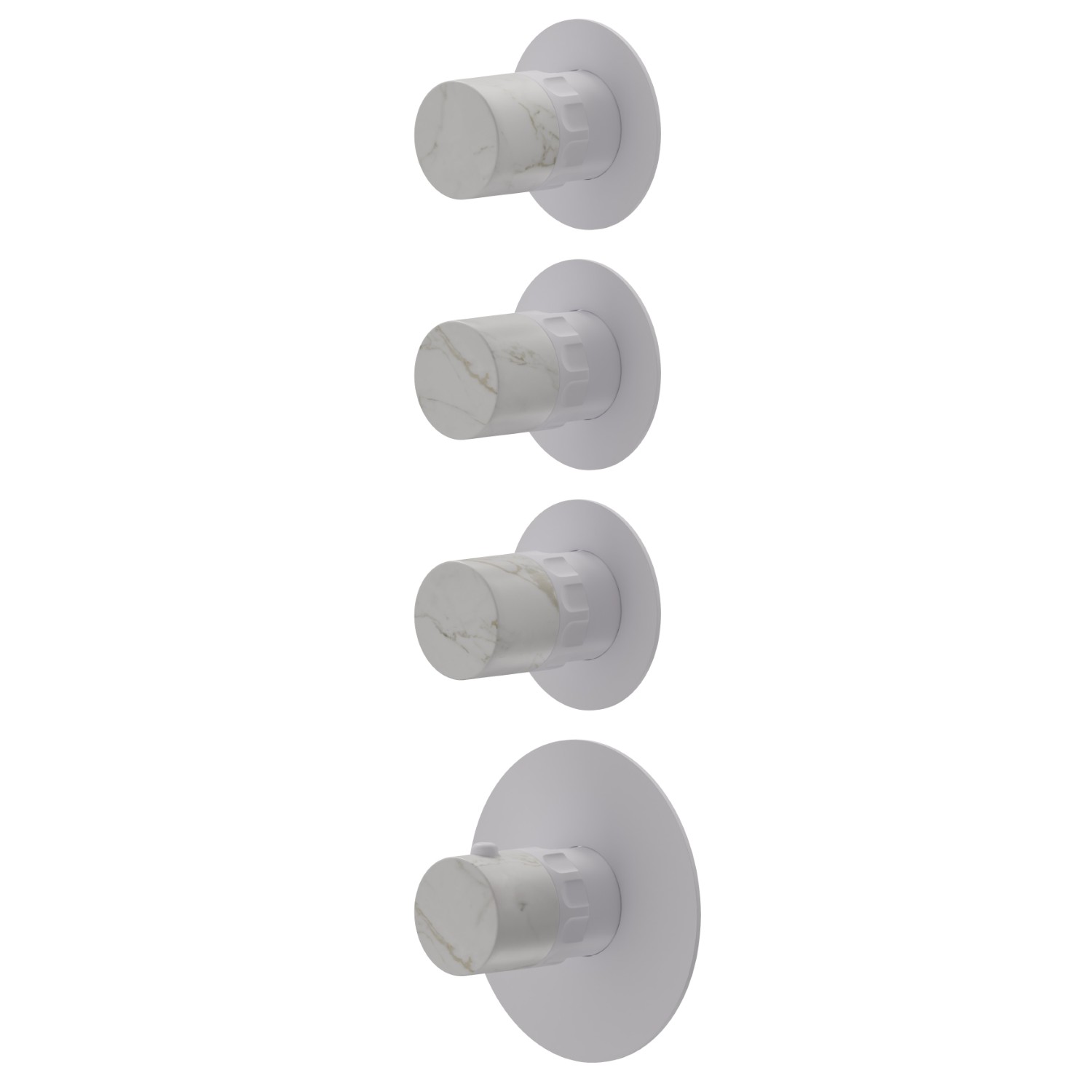 Miscelatore termostatico multiutenza ad incasso a 3 uscite. ingressi ed uscite da 3/4”. Parte esterna - finitura Bianco opaco