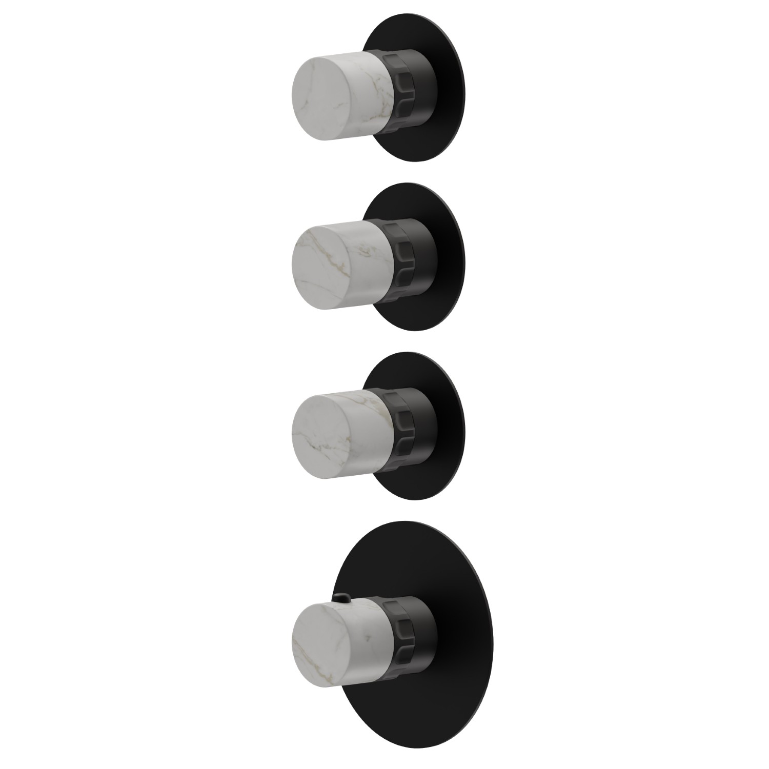 Miscelatore termostatico multiutenza ad incasso a 3 uscite. ingressi ed uscite da 3/4”. Parte esterna - finitura Nero opaco