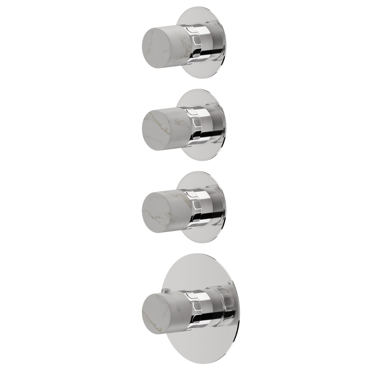 Miscelatore termostatico multiutenza ad incasso a 3 uscite. ingressi ed uscite da 3/4”. Parte esterna - finitura Cromo