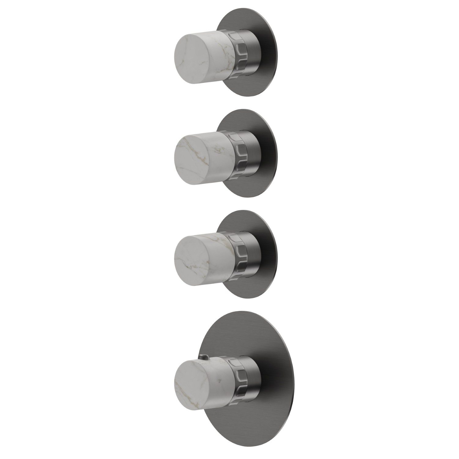 3-wege thermostatischer einbaumischer für multifunktion. 3/4” ein- und ausgänge. Außenteil - oberfläche PVD  Gun Metal gebürstet