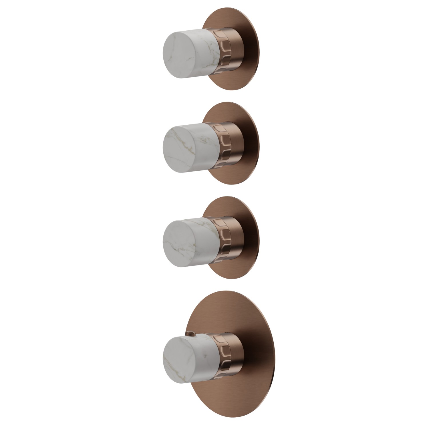 Miscelatore termostatico multiutenza ad incasso a 3 uscite. ingressi ed uscite da 3/4”. Parte esterna - finitura PVD Brushed Copper Bronze