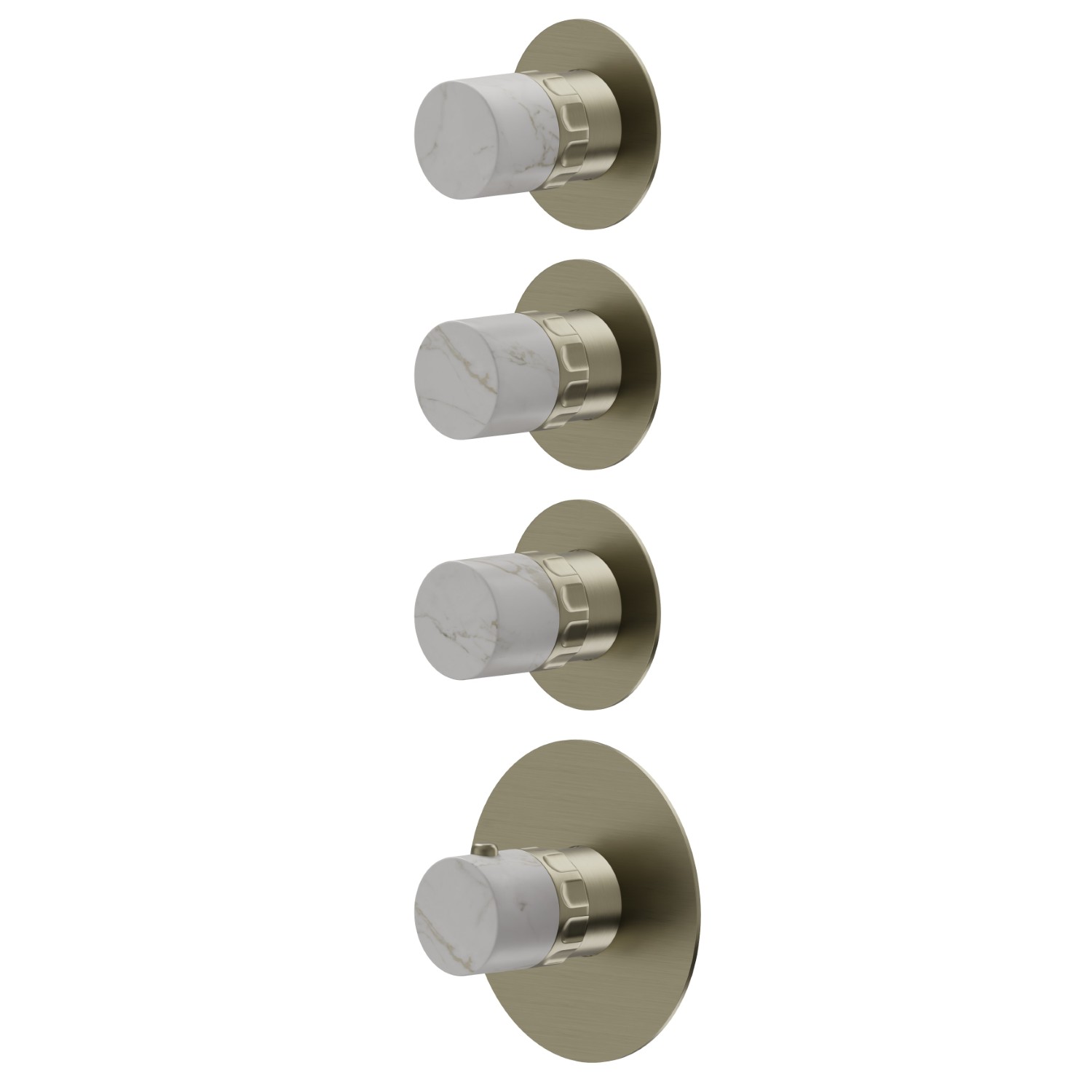 Miscelatore termostatico multiutenza ad incasso a 3 uscite. ingressi ed uscite da 3/4”. Parte esterna - finitura PVD Brushed Pale Gold
