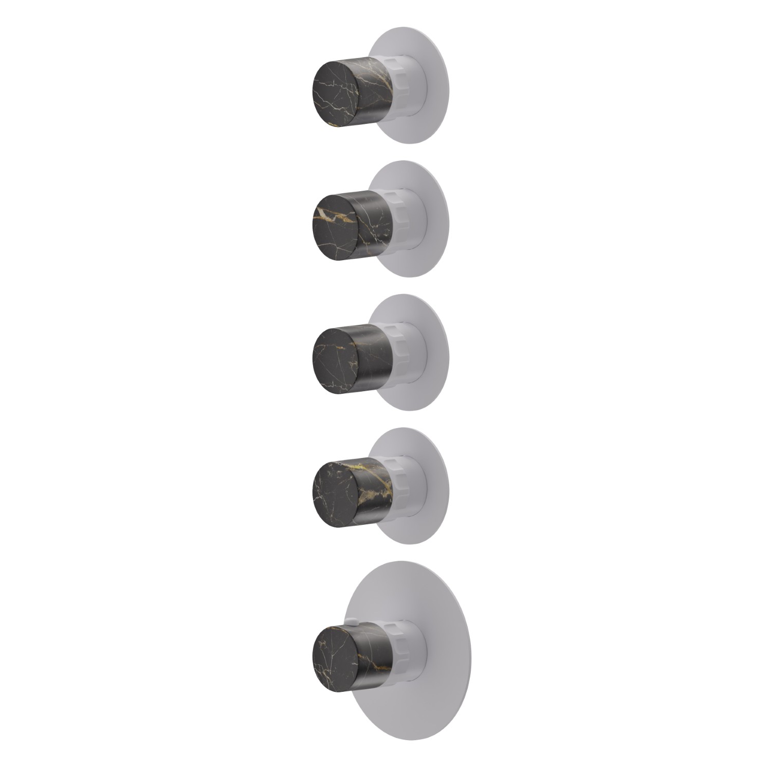 4 ways out concealed thermostatic multifunction selectors. 3/4” connections. External part - finish Matt White