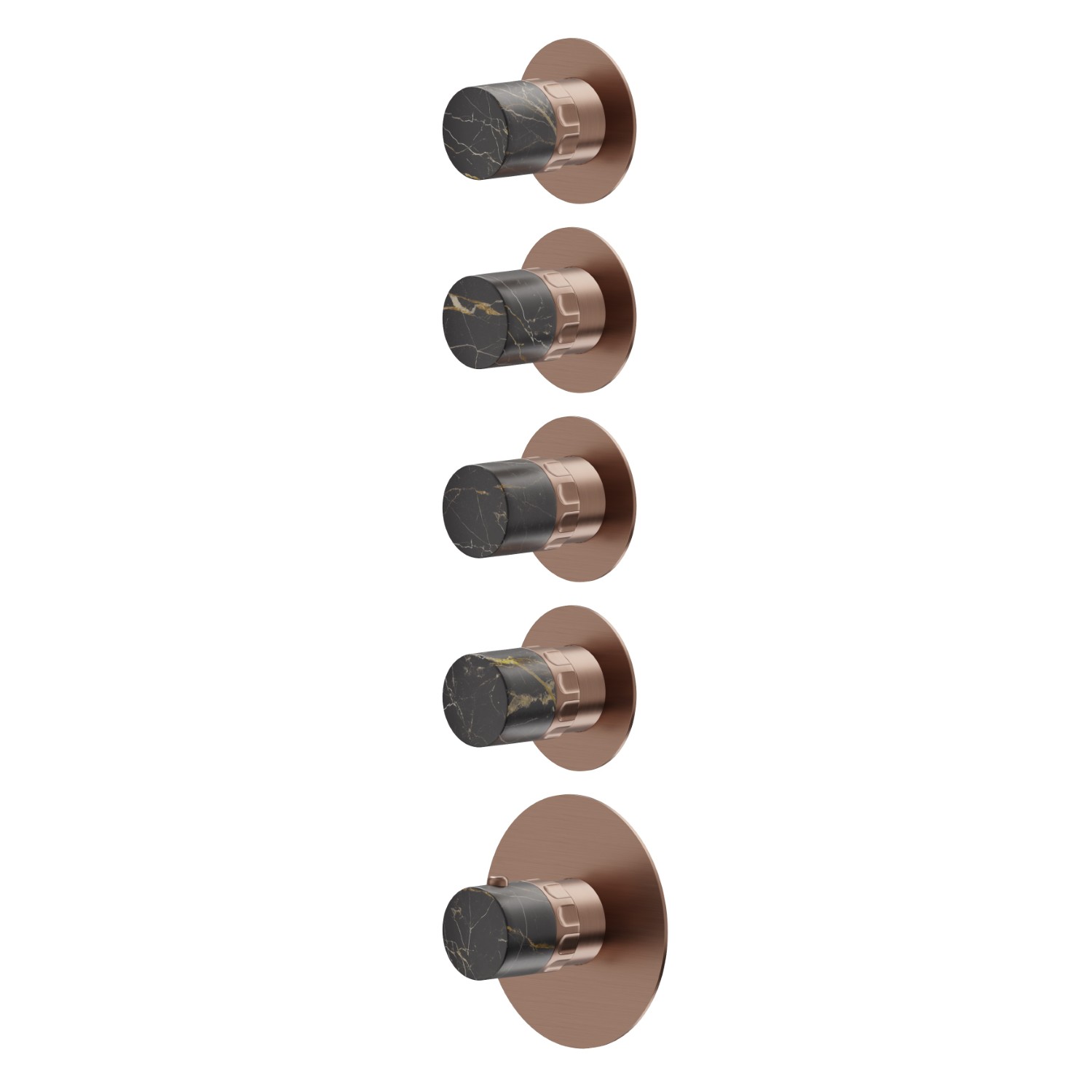 4 ways out concealed thermostatic multifunction selectors. 3/4” connections. External part - finish PVD Brushed Copper Bronze