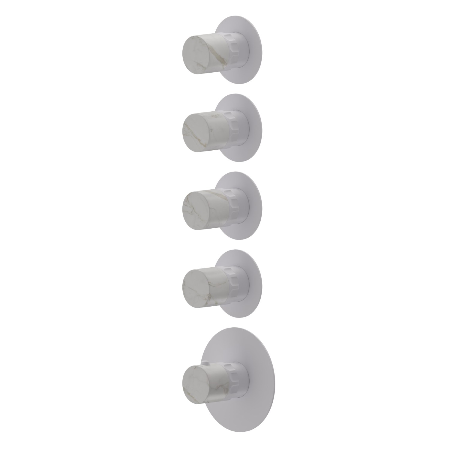 Miscelatore termostatico multiutenza ad incasso a 4 uscite. ingressi ed uscite da 3/4”. Parte esterna - finitura Bianco opaco