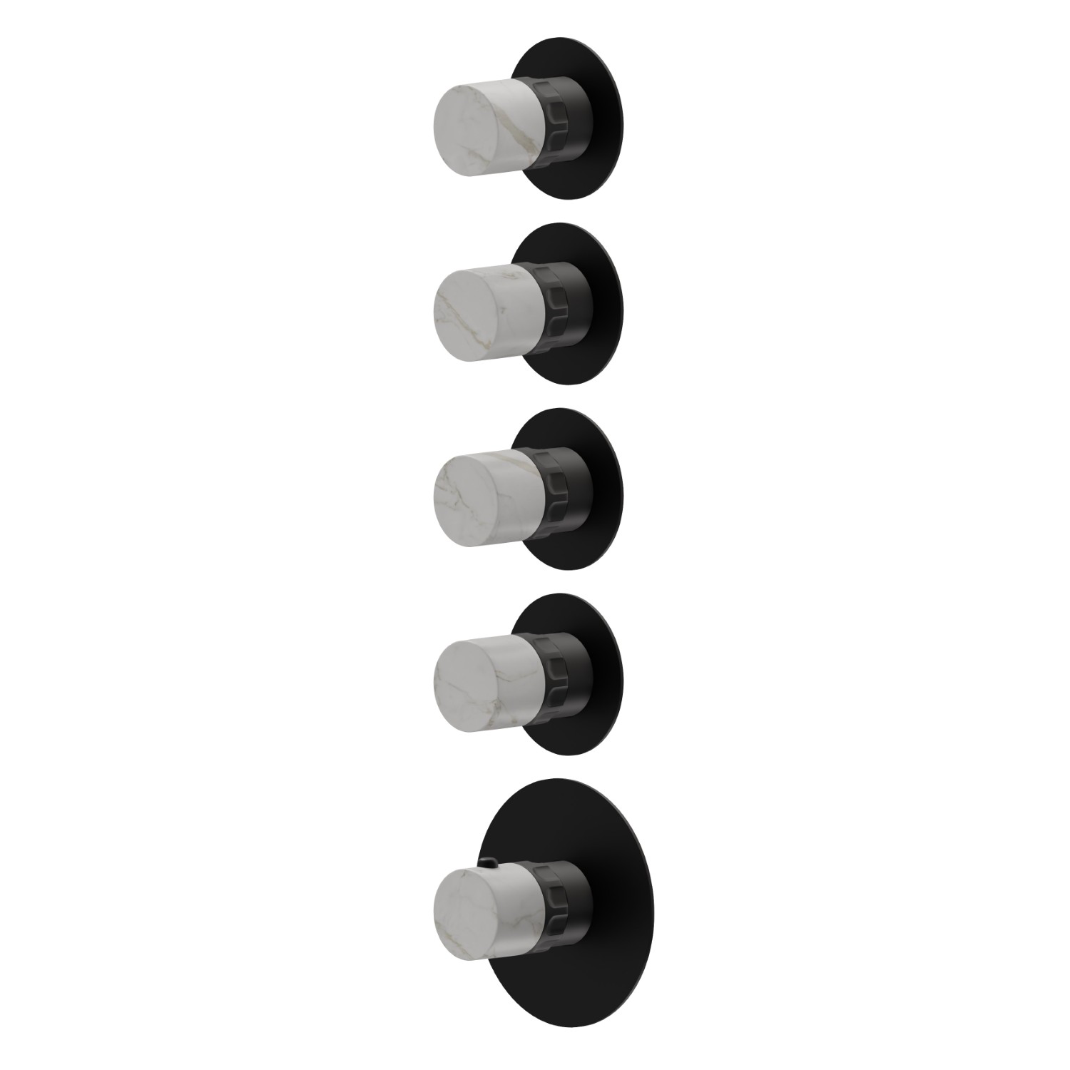 Miscelatore termostatico multiutenza ad incasso a 4 uscite. ingressi ed uscite da 3/4”. Parte esterna - finitura Nero opaco