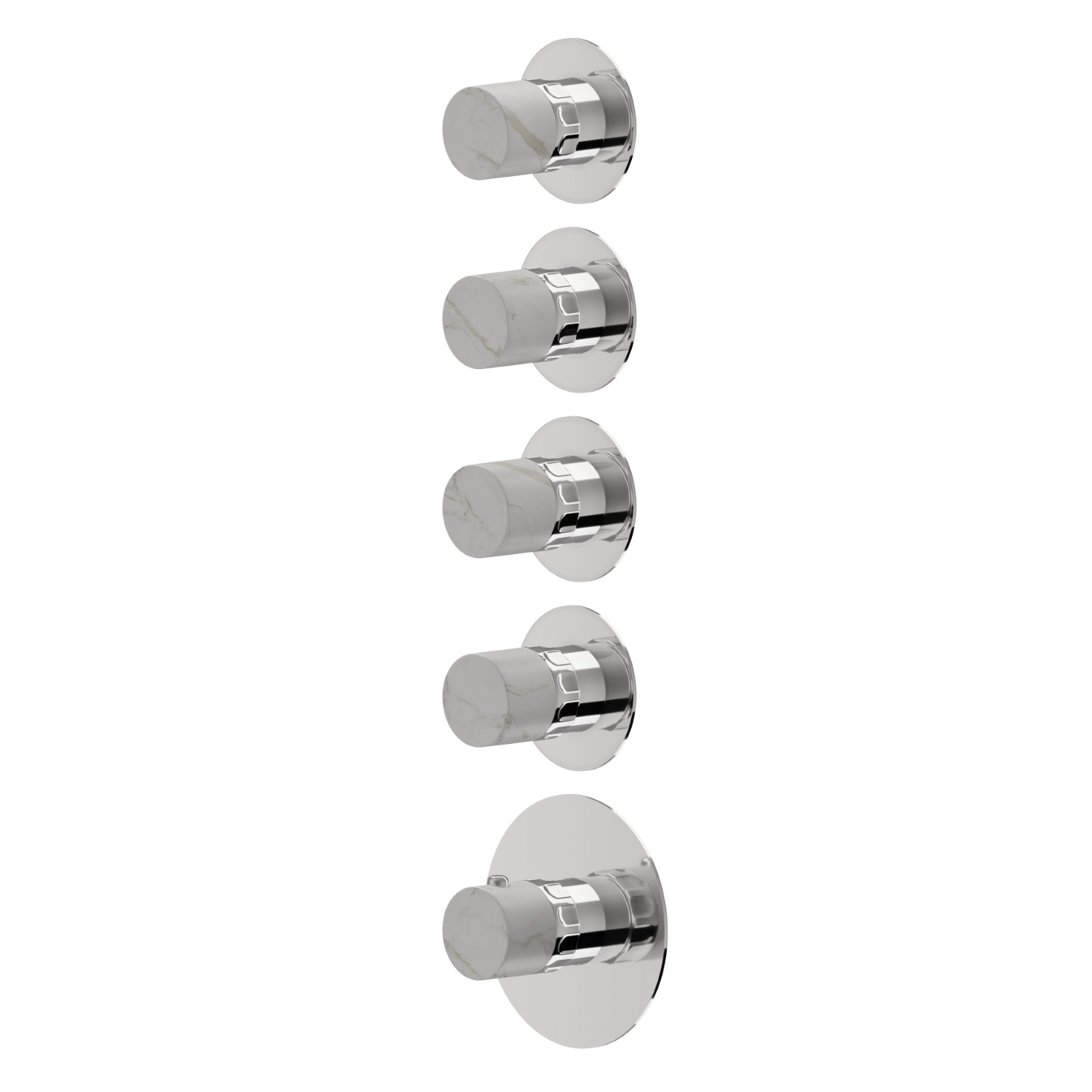 Miscelatore termostatico multiutenza ad incasso a 4 uscite. ingressi ed uscite da 3/4”. Parte esterna - finitura Cromo